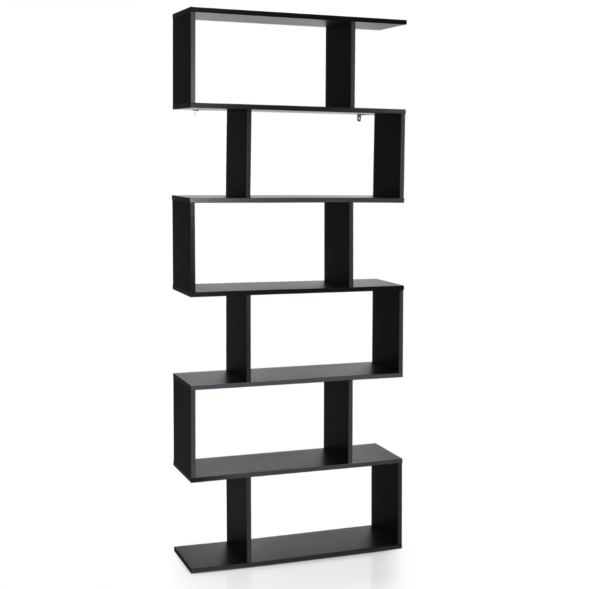 Estante de Livros de 6 Níveis em Forma de S em Madeira - Negro 80 x 23 x 191 cm
