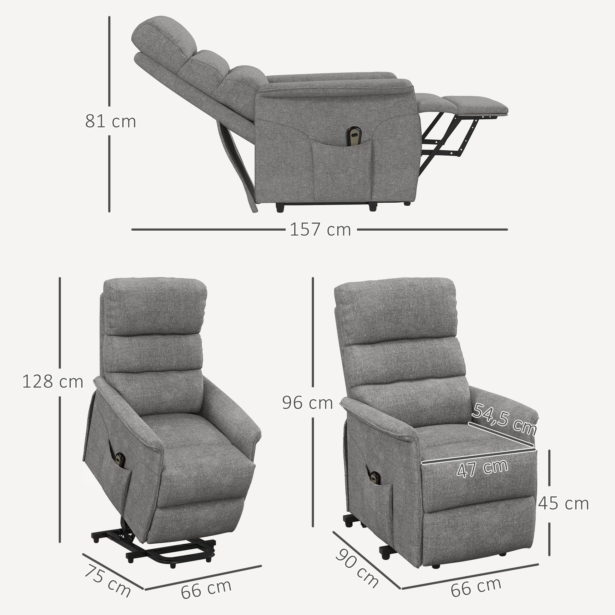 Poltrona Relax Reclinável Elétrica Cinzento 66x90x96 cm
