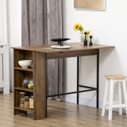 Mesa de Bar Extensível com 3 Prateleiras de Armazenamento - Marrom 120x76x91,4 cm