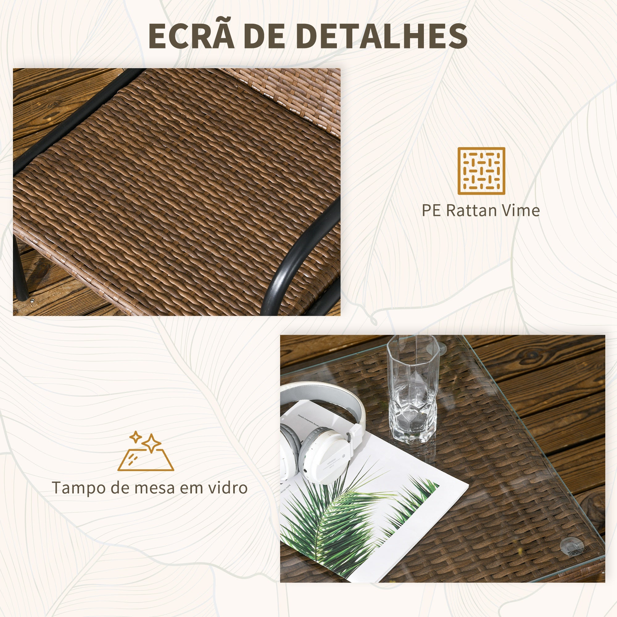 Conjunto de Jardim de 4 Peças em Vime Sintético Marróm e Caqui 111x69x77 cm