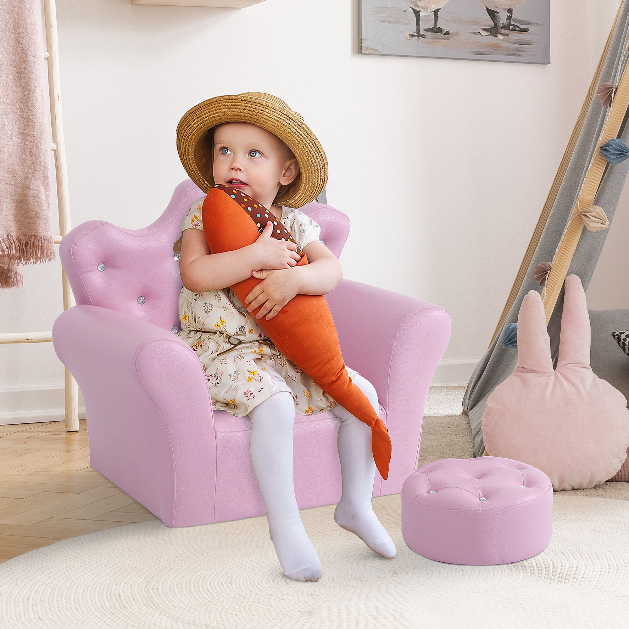 Sofá Infantil Decorativo em Forma de Coroa 58x40.5x49cm - Cor Rosa