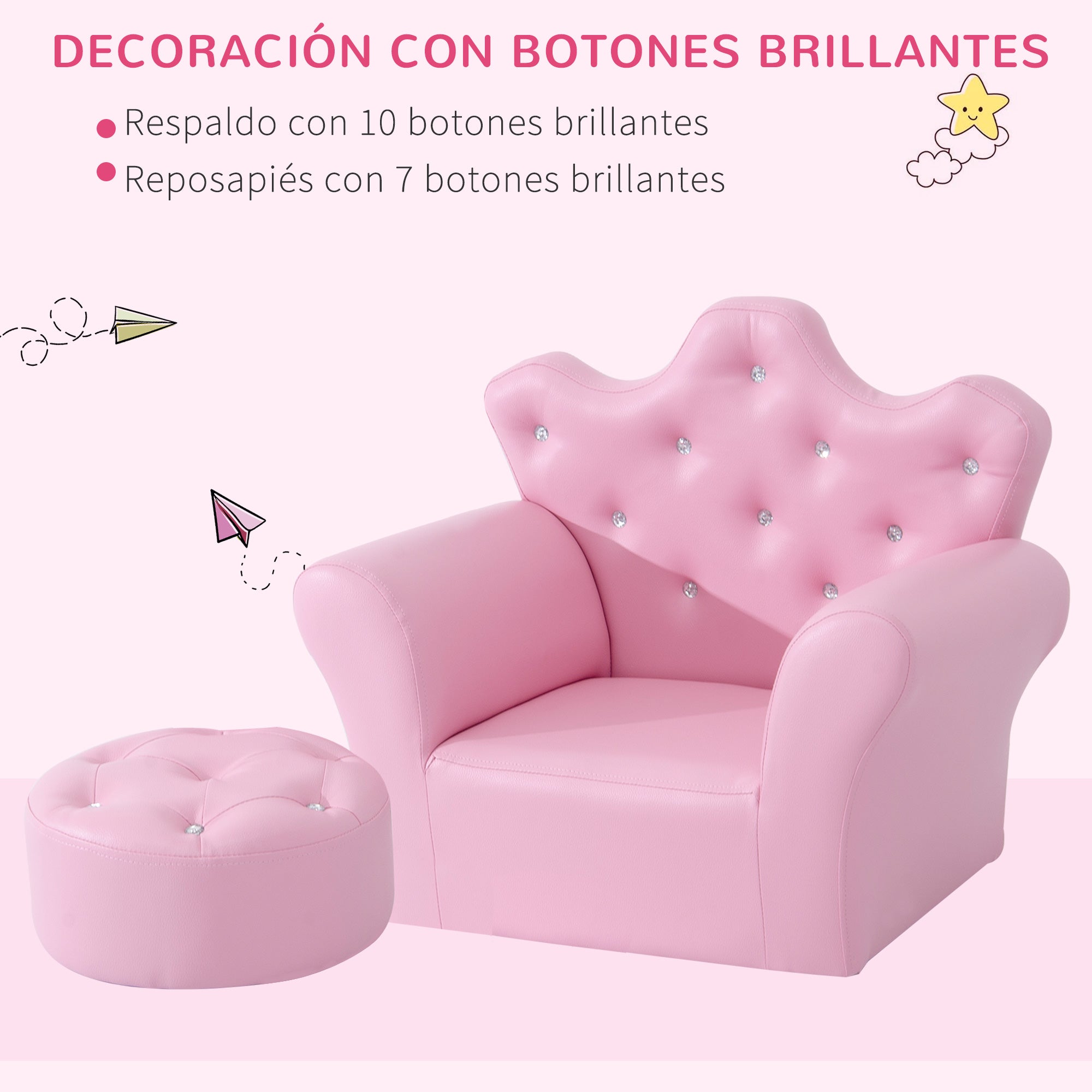 Sofá Infantil Decorativo em Forma de Coroa 58x40.5x49cm - Cor Rosa