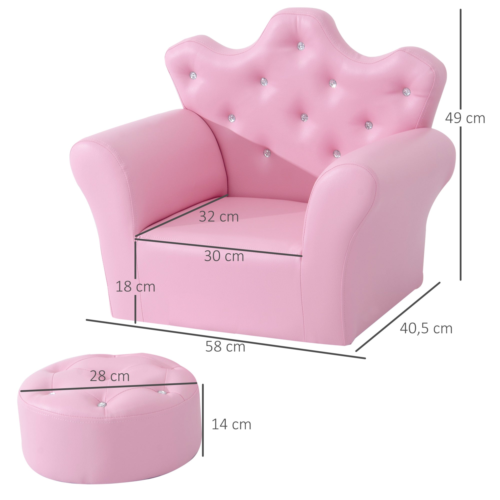 Sofá Infantil Decorativo em Forma de Coroa 58x40.5x49cm - Cor Rosa