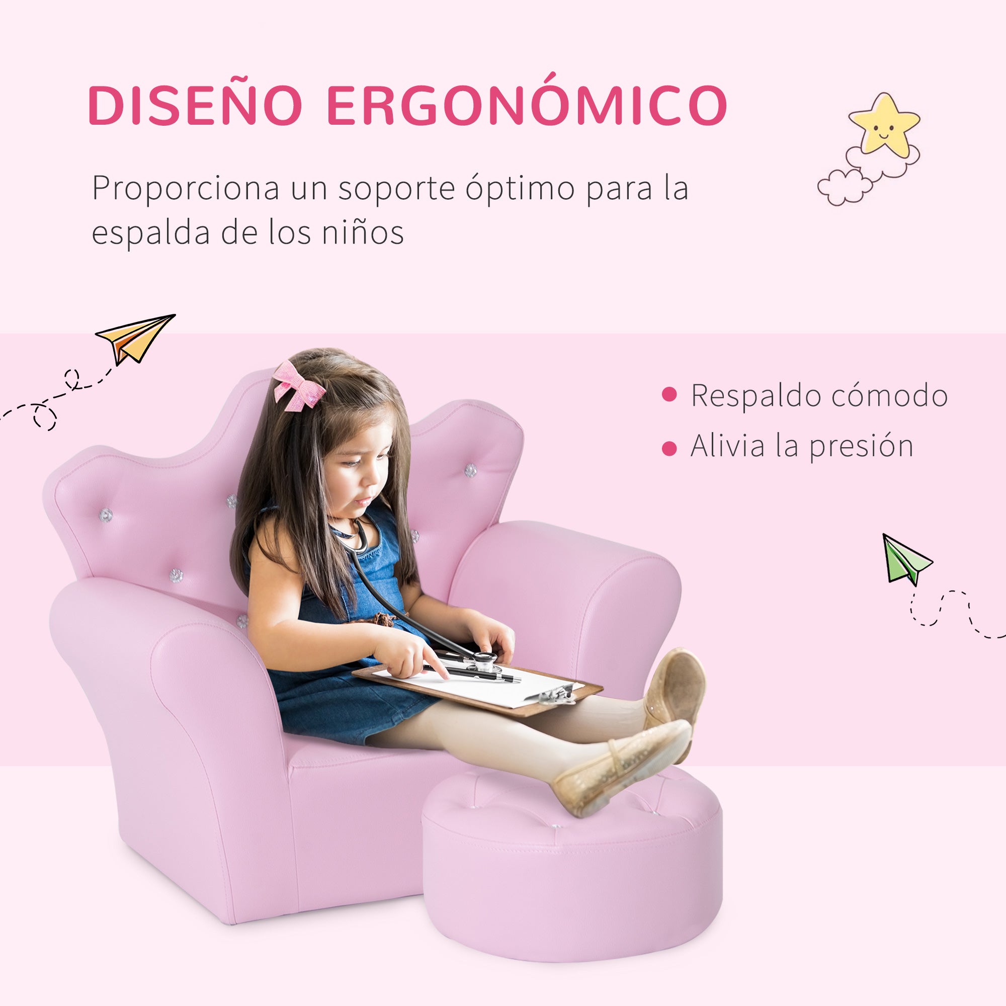 Sofá Infantil Decorativo em Forma de Coroa 58x40.5x49cm - Cor Rosa