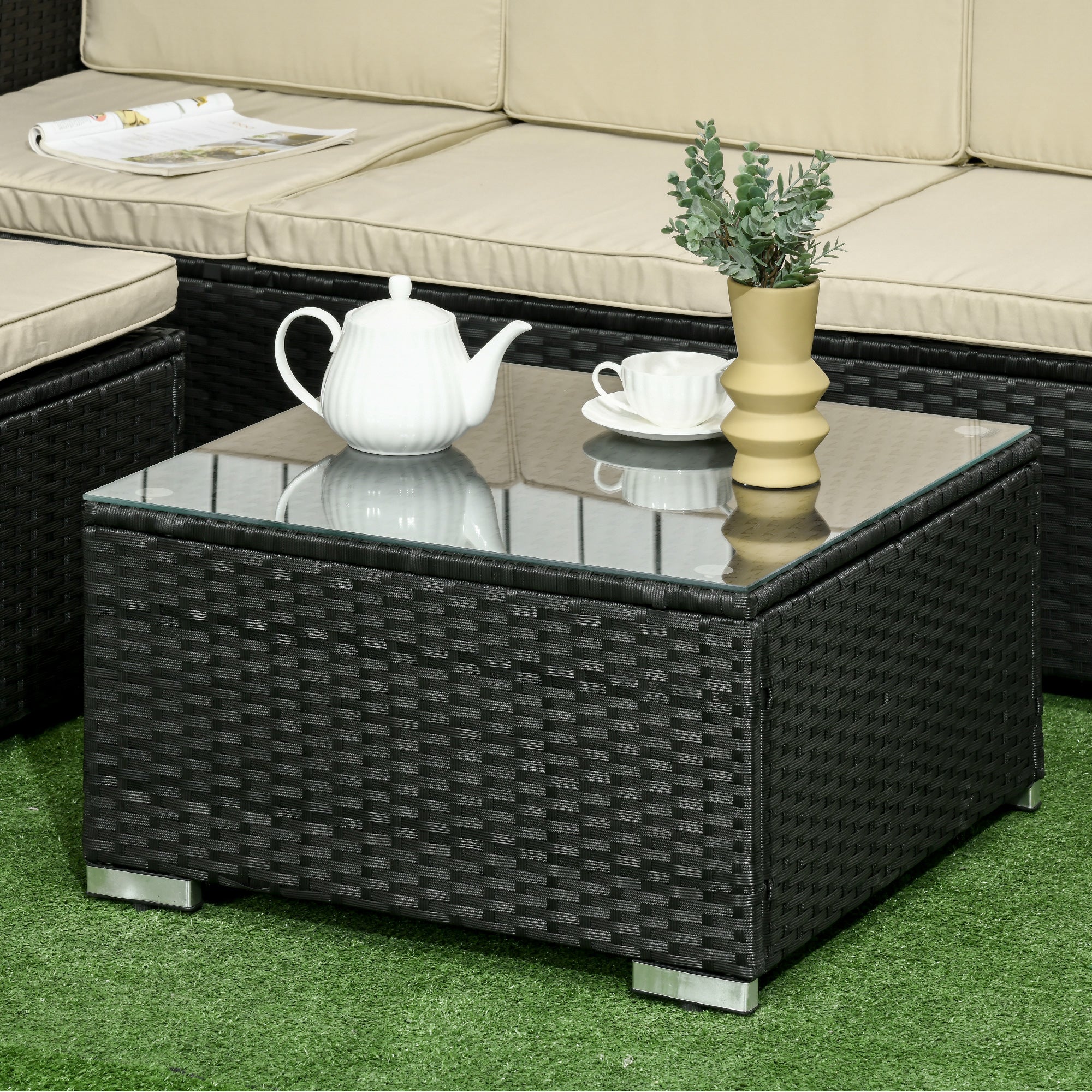 Conjunto de Móveis de Jardim 3 Peças Preto e Bege 173x66x61 cm