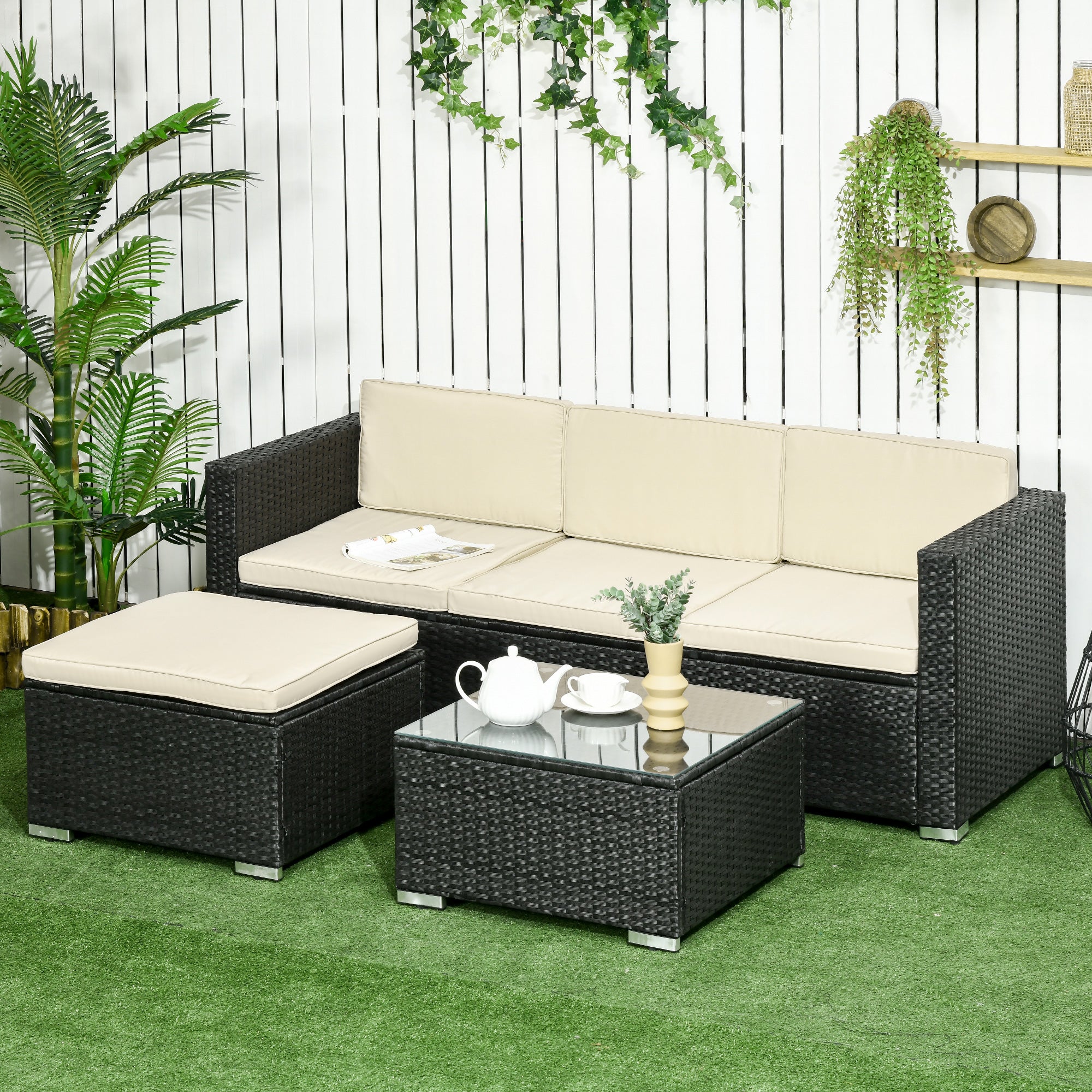 Conjunto de Móveis de Jardim 3 Peças Preto e Bege 173x66x61 cm