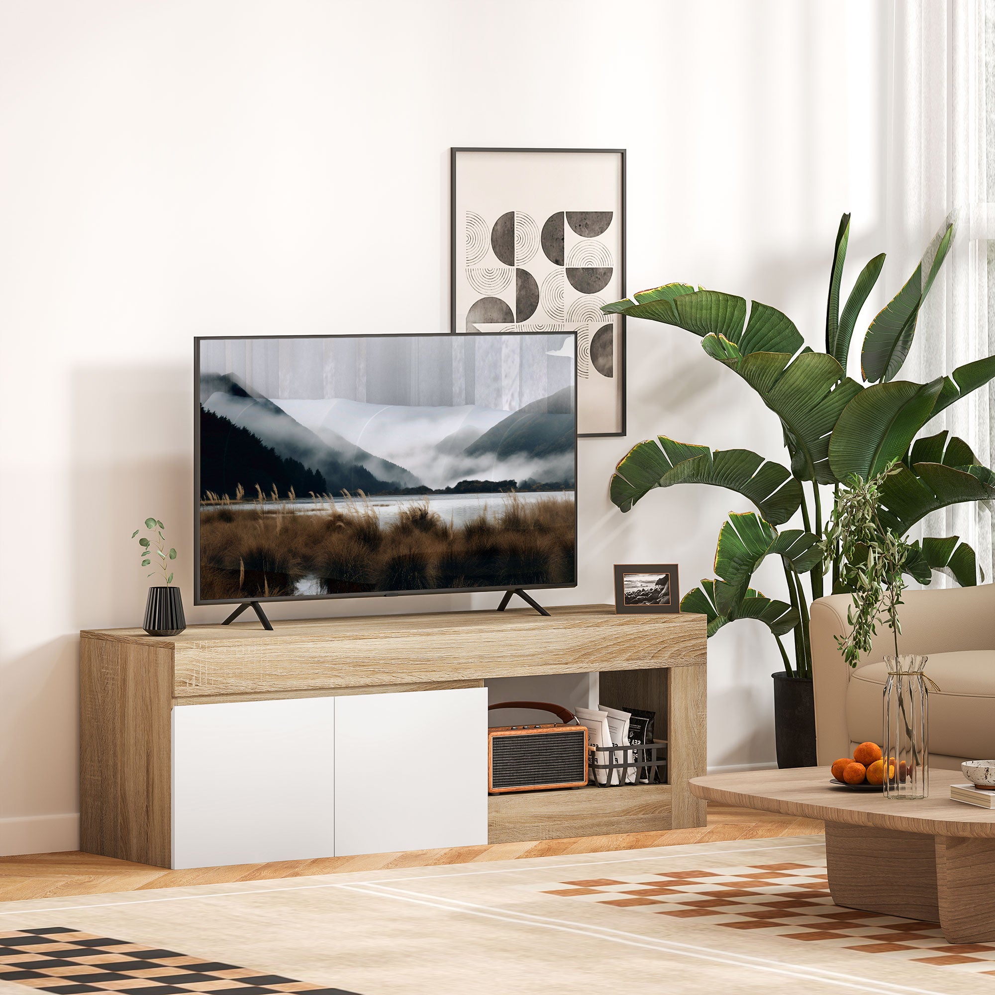 Móvel de TV Moderno – 140x40x48 cm – Branco – Melamina