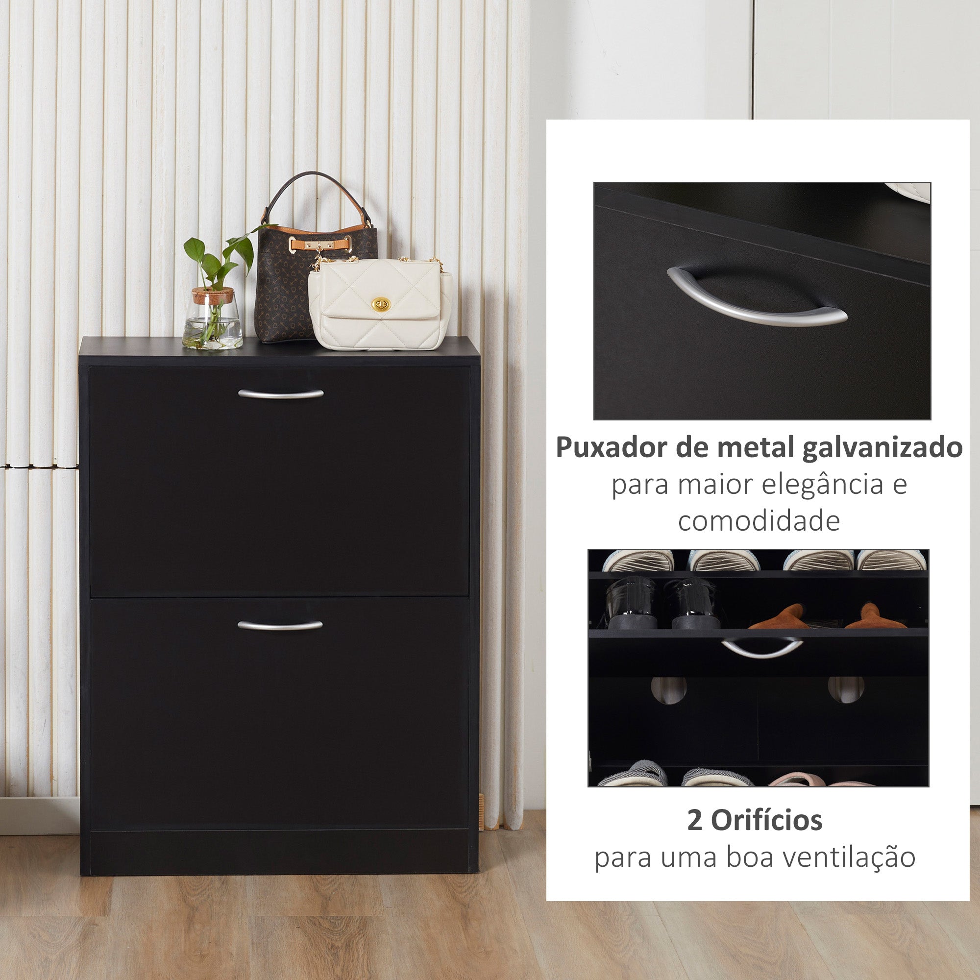 Sapateira de Madeira – 60x24x80 cm – Preto