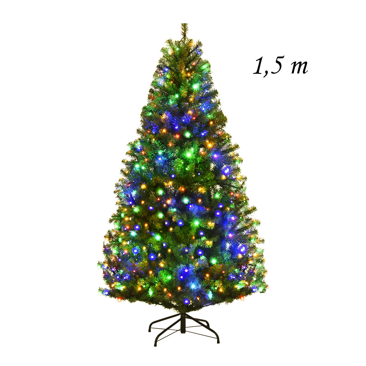 Árvore de Natal Artificial de 1,5m com Suporte LED Cordão de Luz 2 Cores Decoração para Casa e Festa de Natal