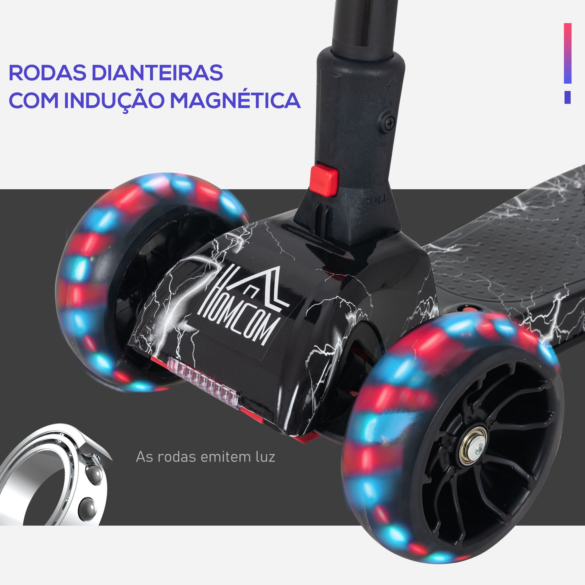 Trotinete Infantil Ajustável em Altura 61x26x63-81 cm – Preto – PP e metal