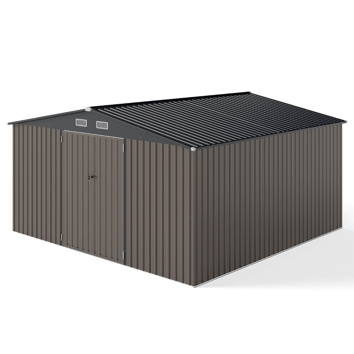 Abrigo de Jardim de Armazenamento Exterior Grande para Ferramentas com Design de Telhado Inclinado 350 x 350 x 198 cm Cinzento
