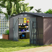 Abrigo de Jardim de Armazenamento Exterior Grande para Ferramentas com Design de Telhado Inclinado 350 x 350 x 198 cm Cinzento