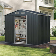 Abrigo de Jardim de Jardim em Metal com Telhado Inclinado, Fundações, Portas de Correr e Ventilações ao Ar Livre para Jardim 236 X 172 X 196 CM Cinzento