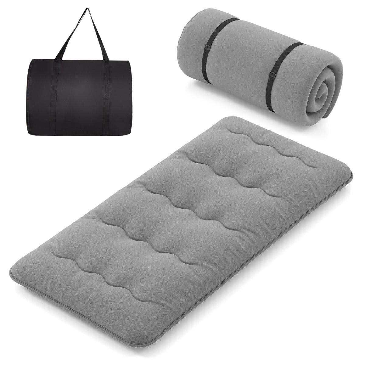 Colchão Enrolável para o Chão Tapete de Tatami com Capa Lavável Colchonete Portátil com Bolsa de Transporte - Cinzento - 200 x 90 x 10 cm