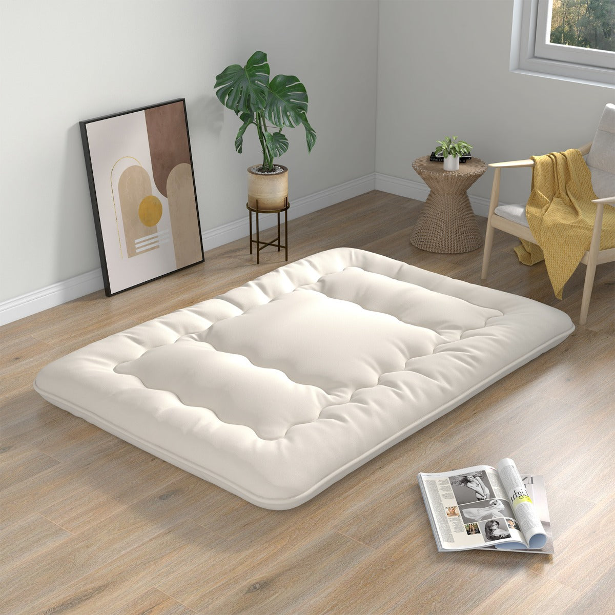 Colchão Enrolável de Chão Tatami – 200 x 140 x 10 cm – Bege – Poliéster