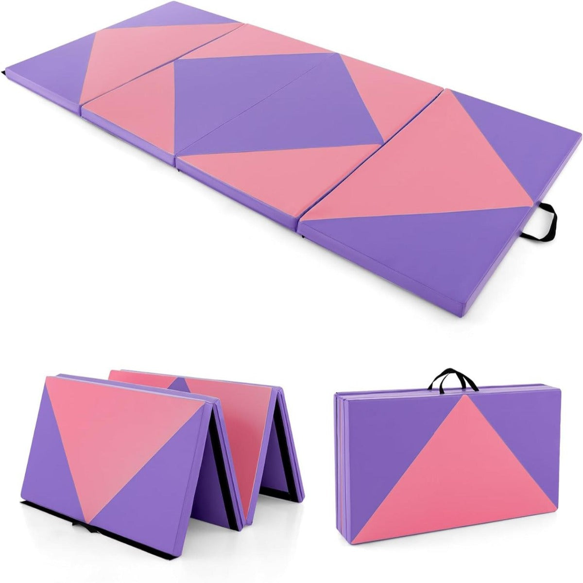 Tapete de Ginástica Dobrável – 240 x 117 x 5 cm – Rosa e Roxo – Pele PU