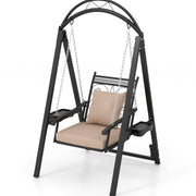 Baloiço de Jardim para 1 Pessoa com Telhado Arqueado Almofadas Suaves Altura Ajustável para Terraço Pátio 112 x 102 x 179 cm Preto