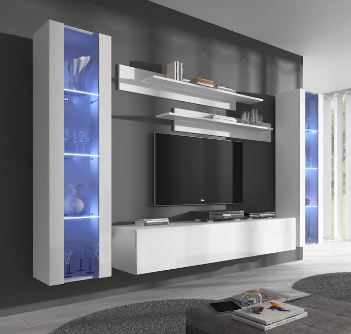 Conjunto de móveis – 160x30x40 cm, 40x170x29 cm, 100x20x20 cm – Branco – Melamina e MDF