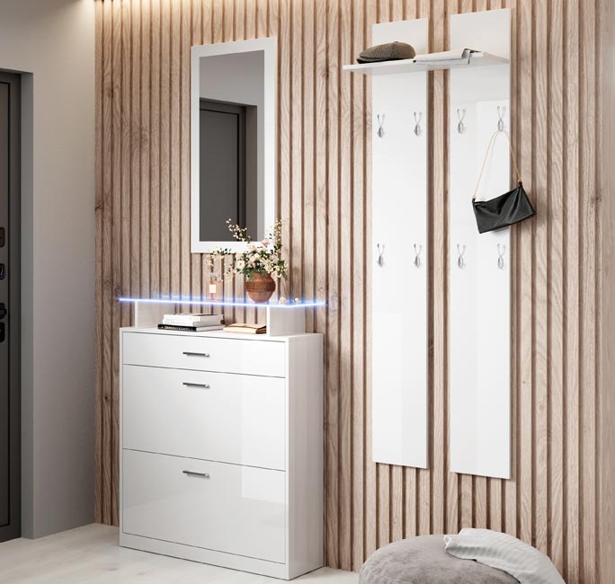 Conjunto de hall de entrada – 170x58cm, 89x45cm, 105x89x24cm – branco – material fácil de limpar