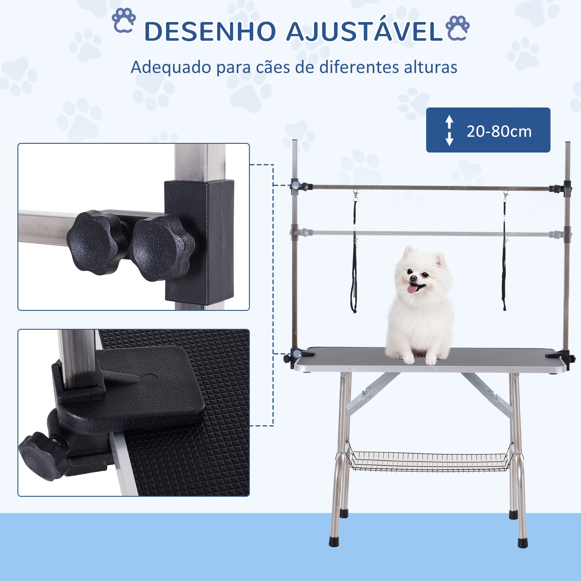 Mesa de Tosquia para Animais de Estimação – 107x60x170 cm – Preto – MDF e metal