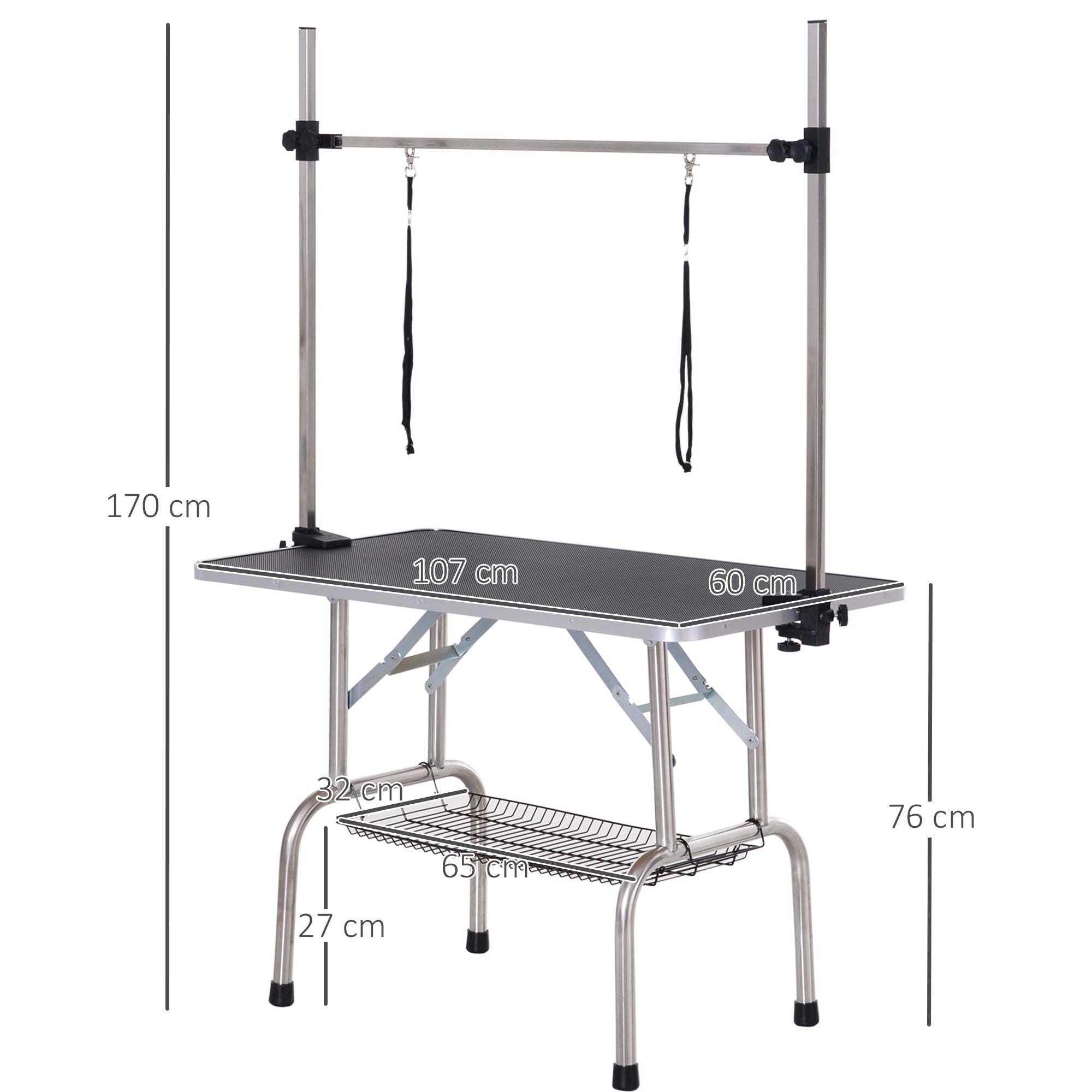 Mesa de Tosquia para Animais de Estimação – 107x60x170 cm – Preto – MDF e metal