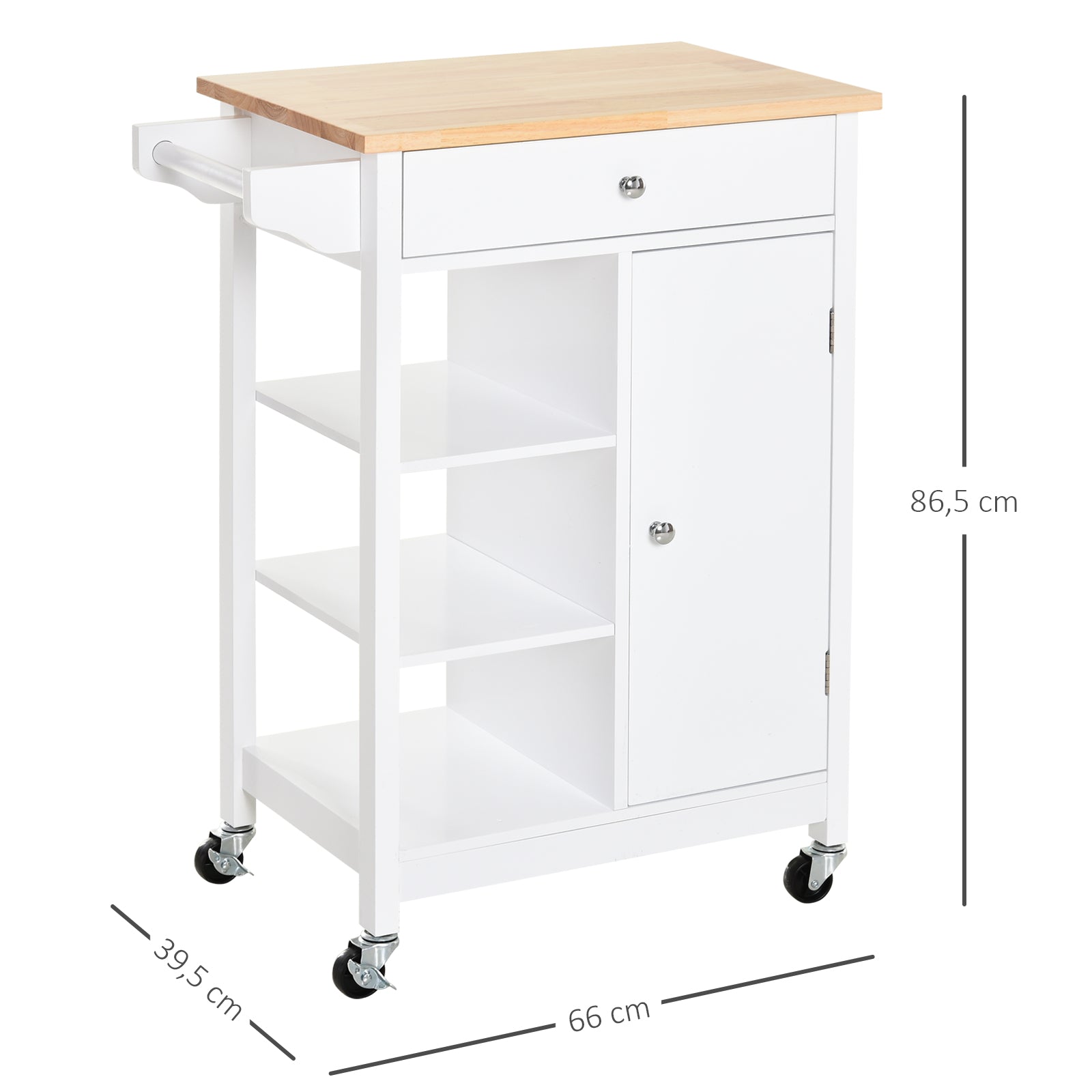 Carrinho de Cozinha Multifuncional Branco 66x39,5x86,5 cm