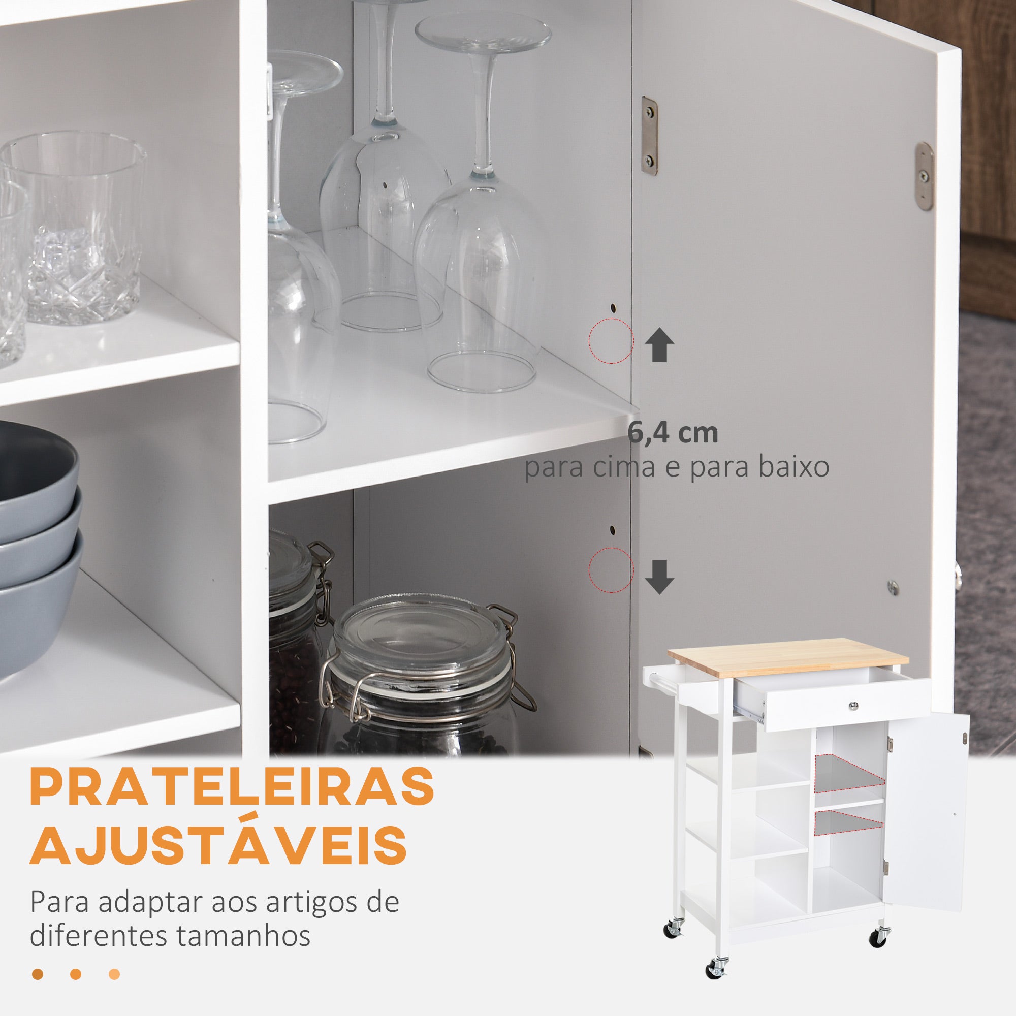Carrinho de Cozinha Multifuncional Branco 66x39,5x86,5 cm