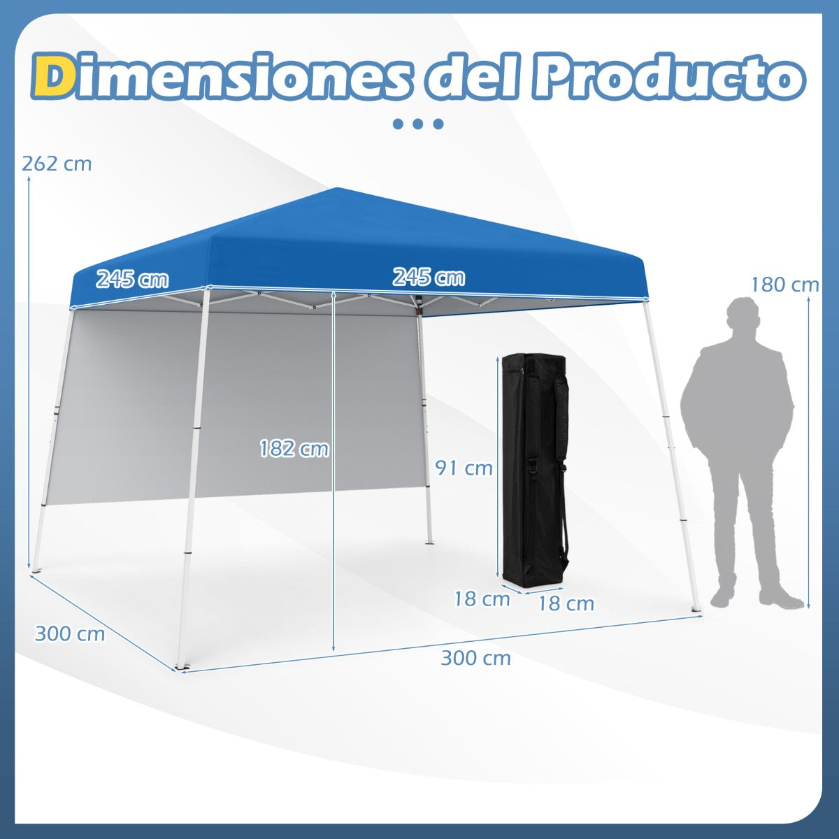 Tienda de Camping Emergente 300 x 300 CM con Pared Lateral Protección Solar