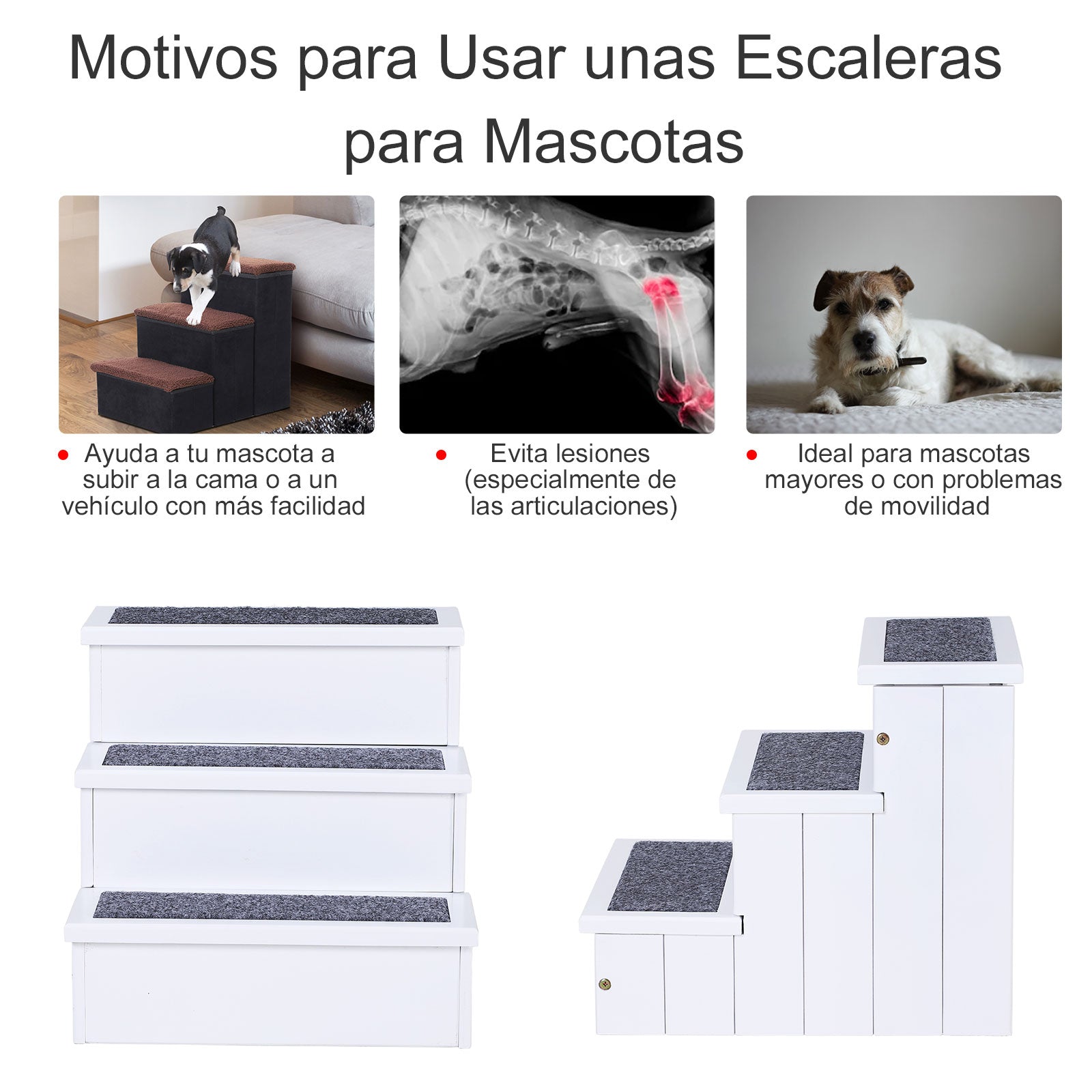 Escada para Animais de Estimação de 3 Degraus Branca 40,5x44,5x38 cm