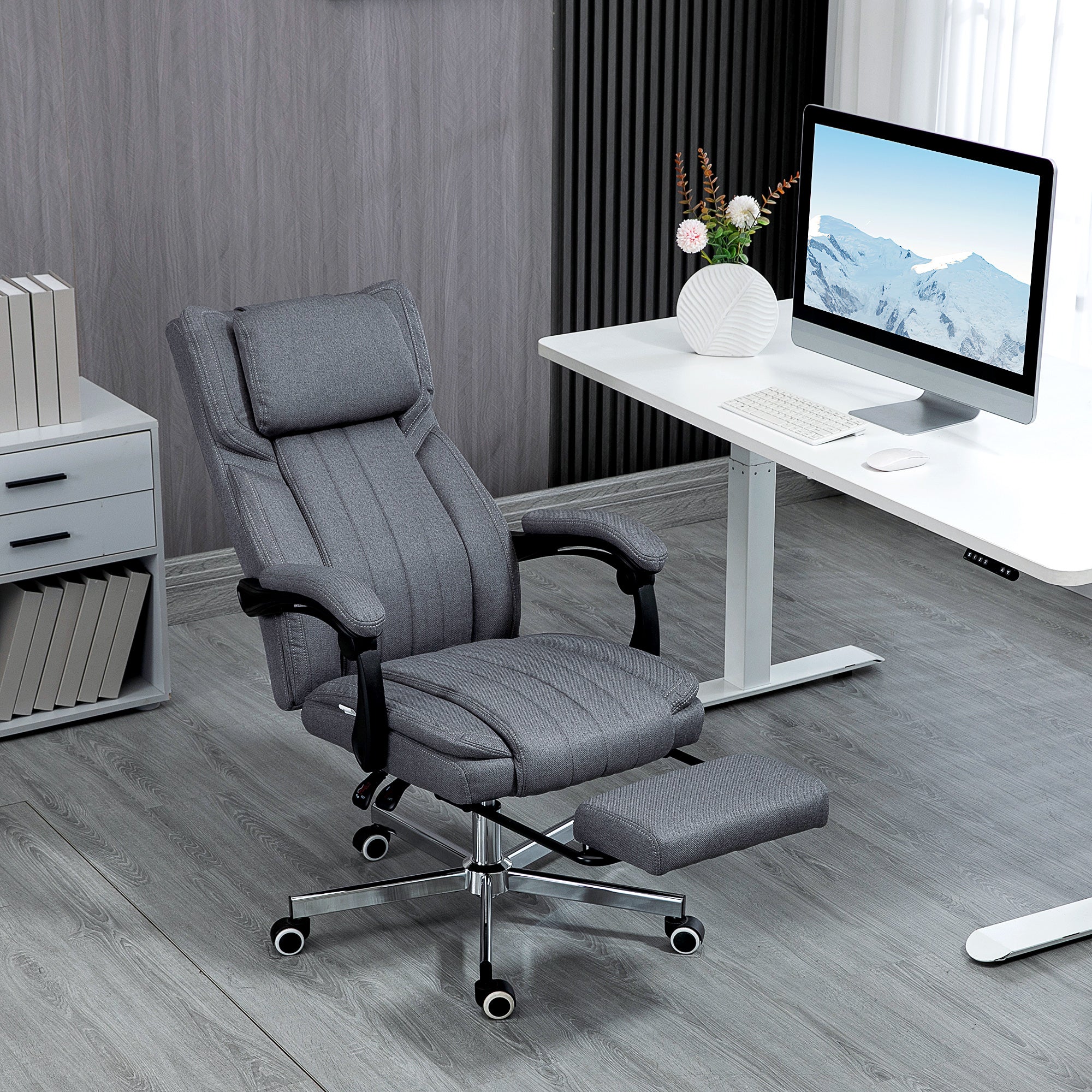 Cadeira de Escritório com Massagem por Vibração – 65x61x113 cm – Cinza – Linho sintético