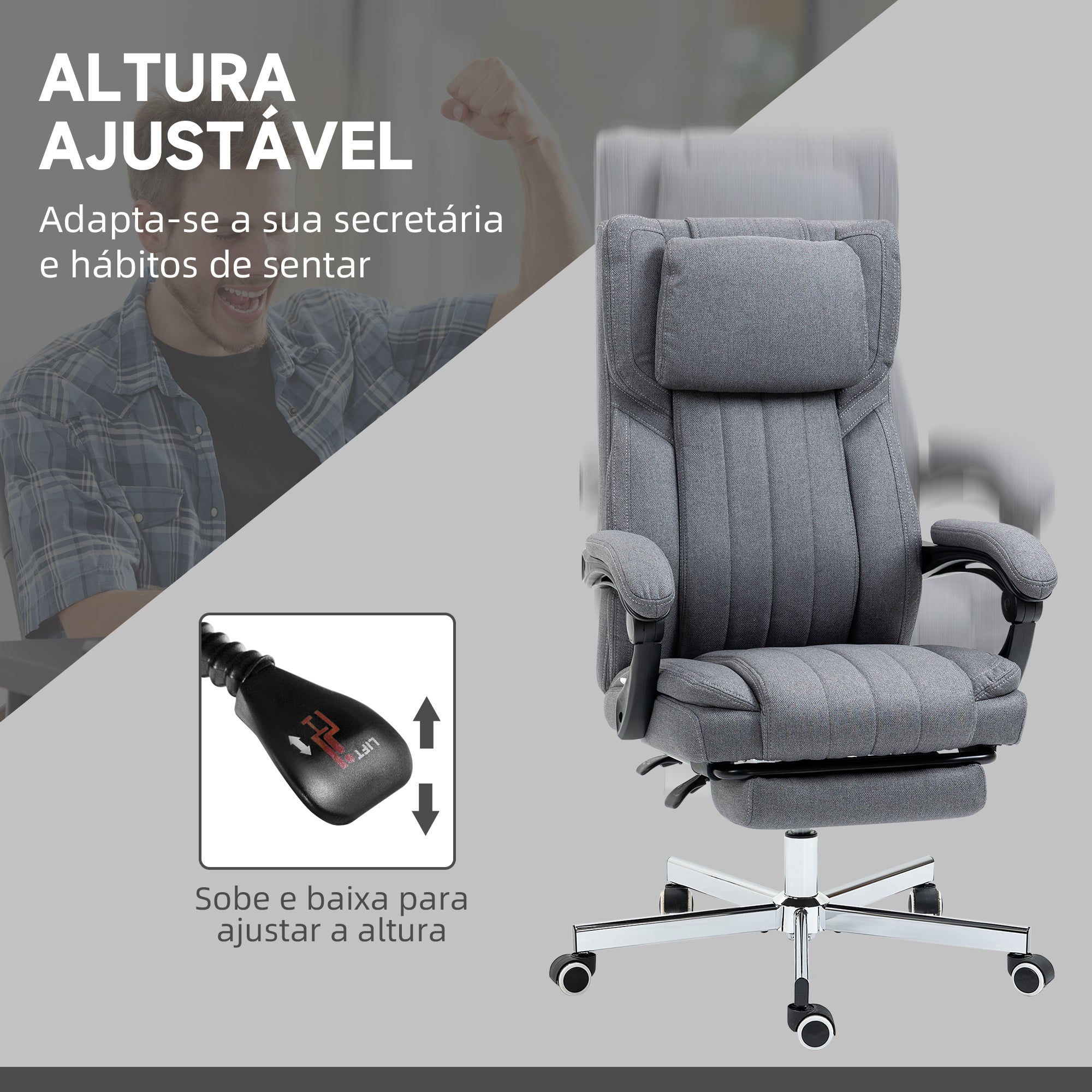 Cadeira de Escritório com Massagem por Vibração – 65x61x113 cm – Cinza – Linho sintético