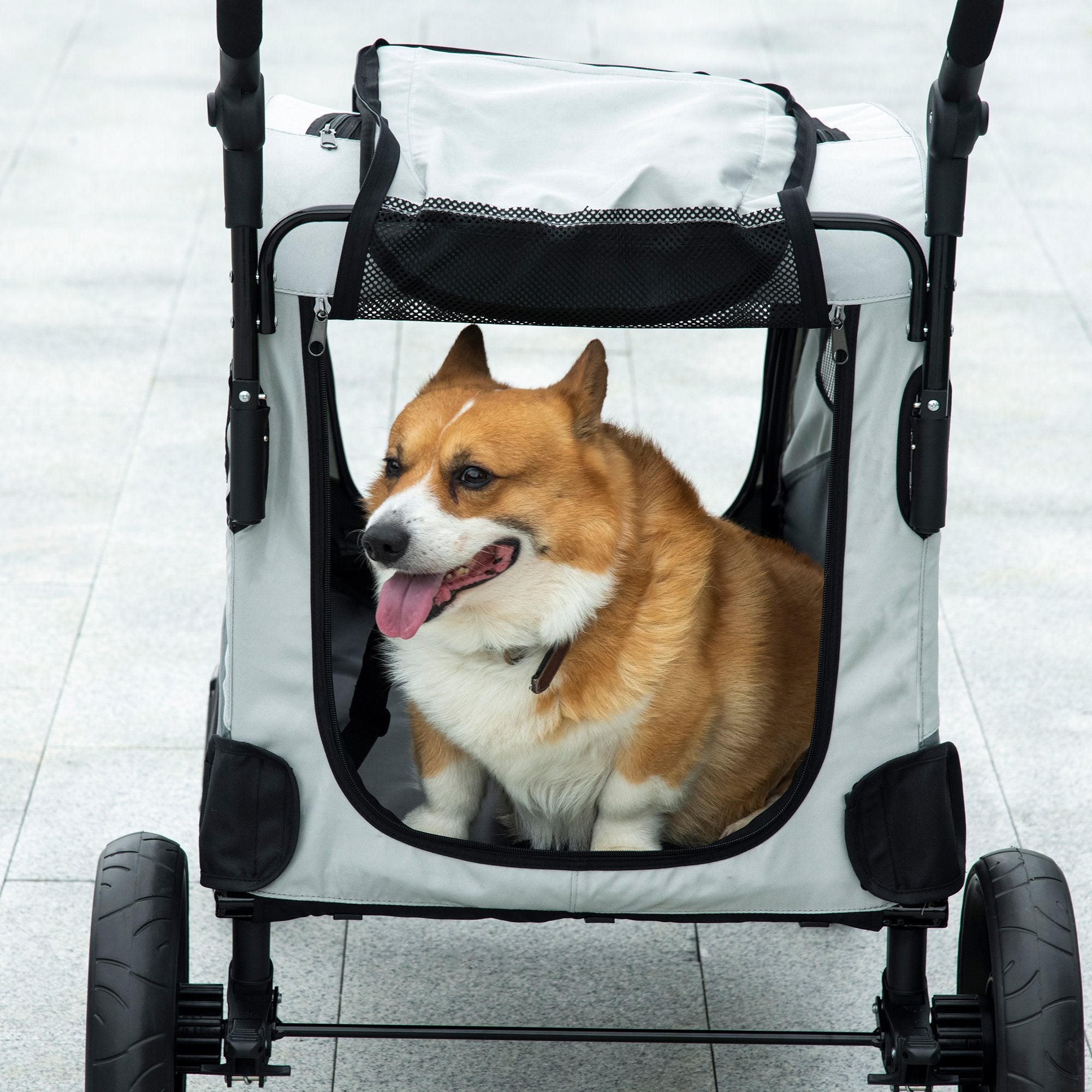 Carrinho para Animais de Estimação Dobrável – 107x67x102cm – Cinzento – Aço e Tecido Oxford