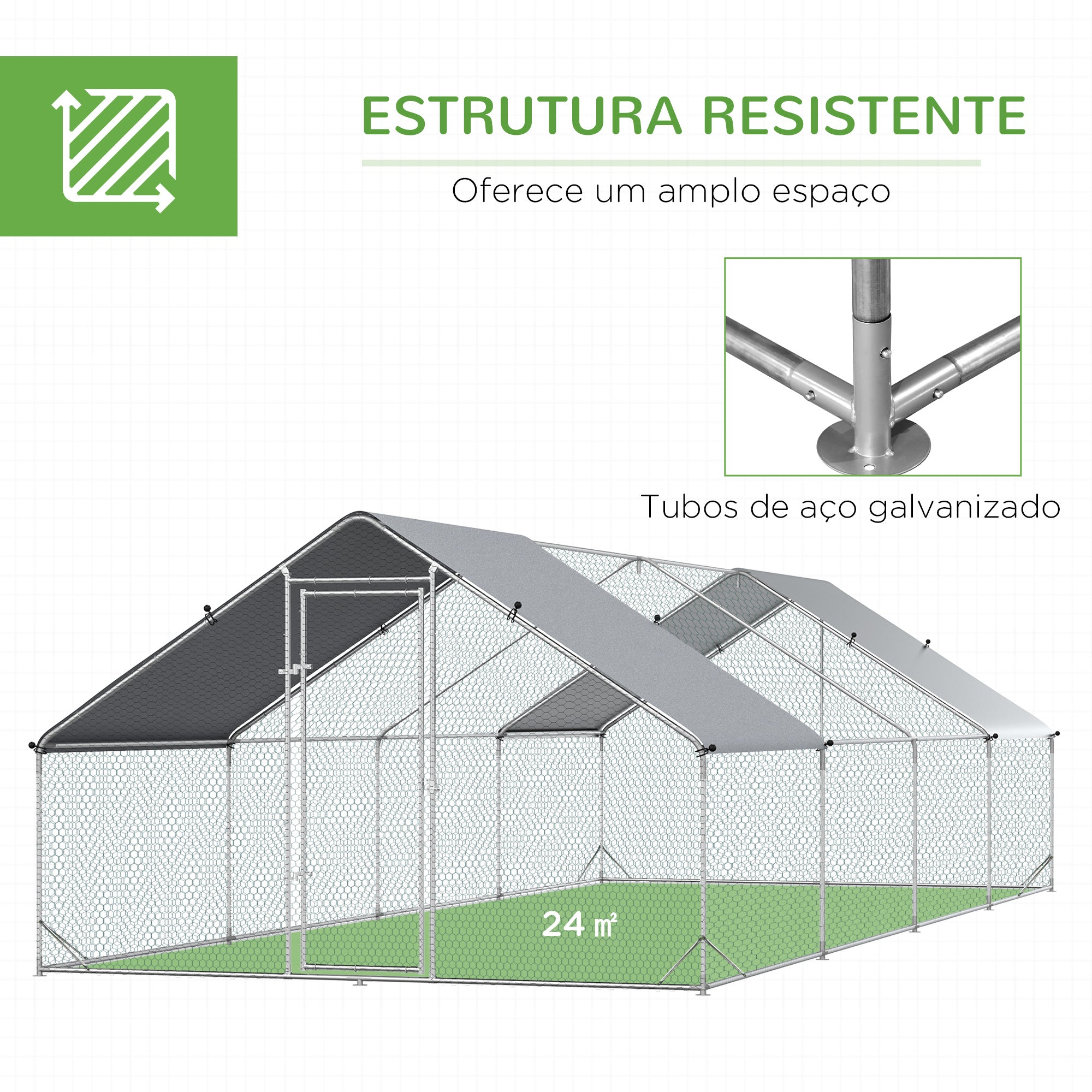 Galinheiro Exterior Grande – 300x800x200cm – Prata – Metal