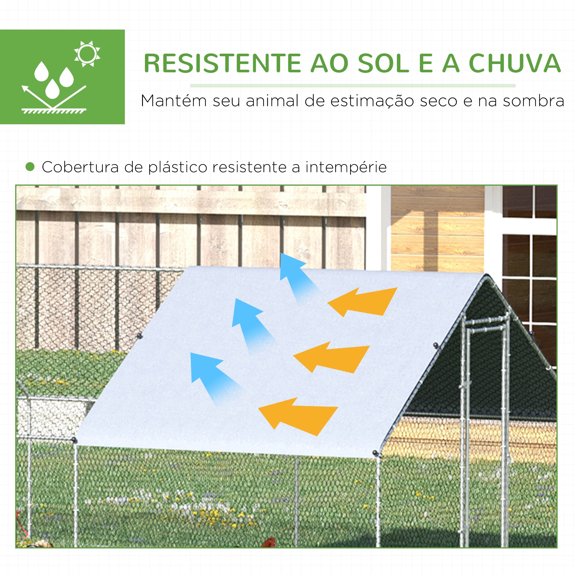 Galinheiro Exterior Grande – 300x800x200cm – Prata – Metal