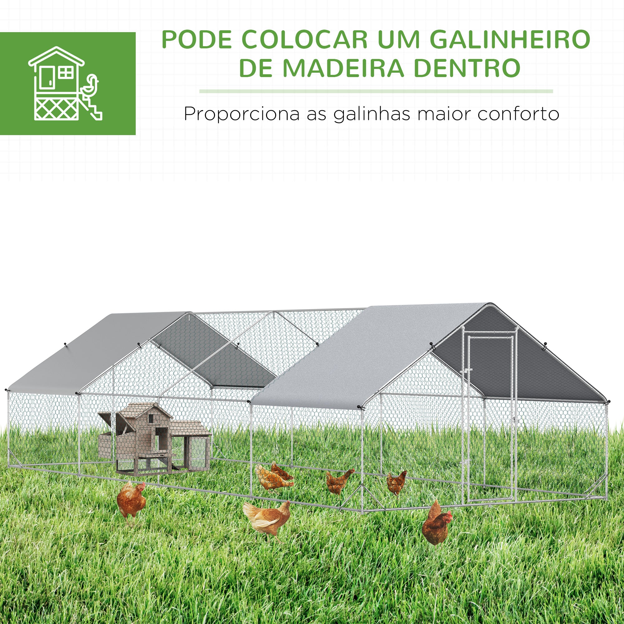 Galinheiro Exterior Grande – 300x800x200cm – Prata – Metal