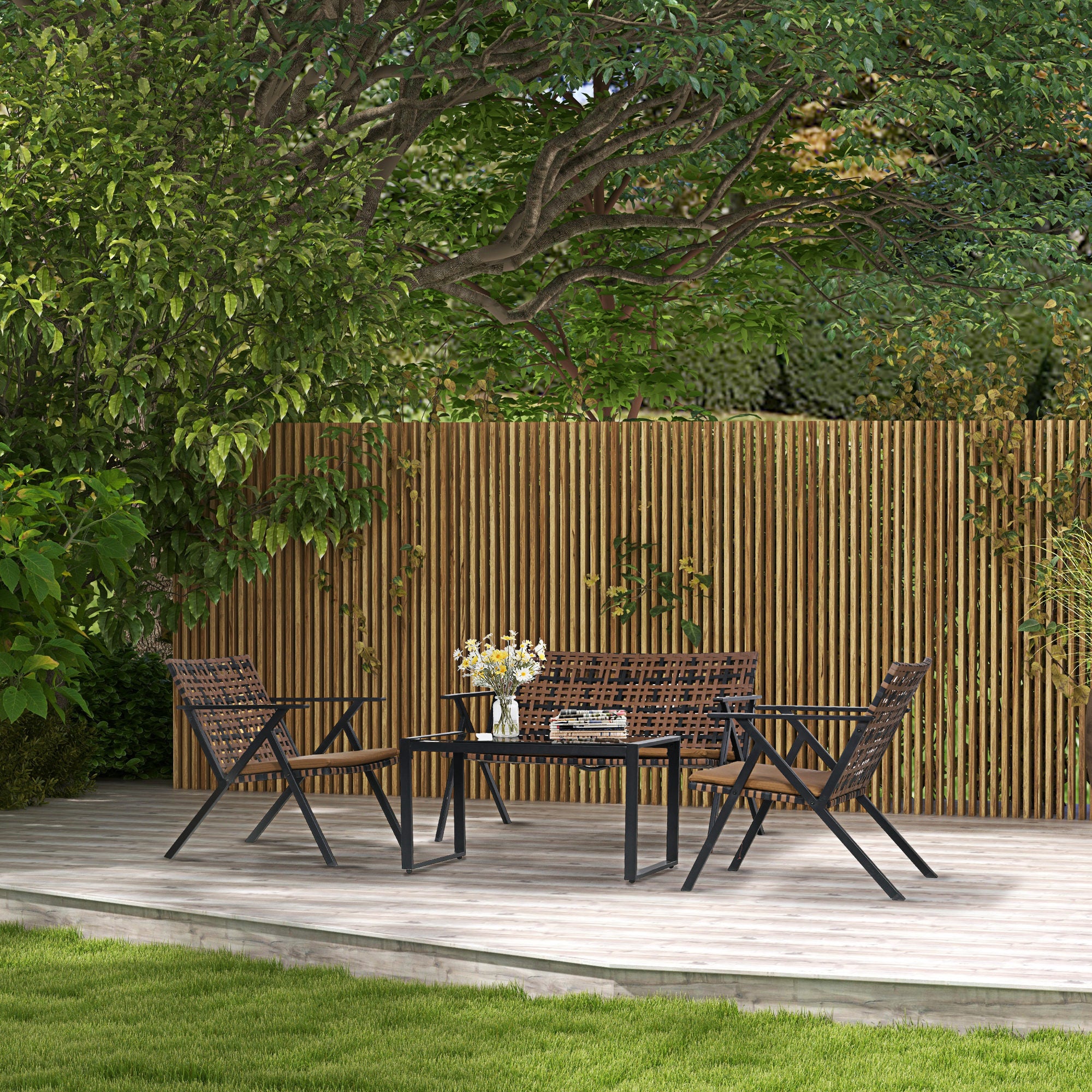 Conjunto de Jardim Vime Sintético Marrom e Preto 120x82x77 cm