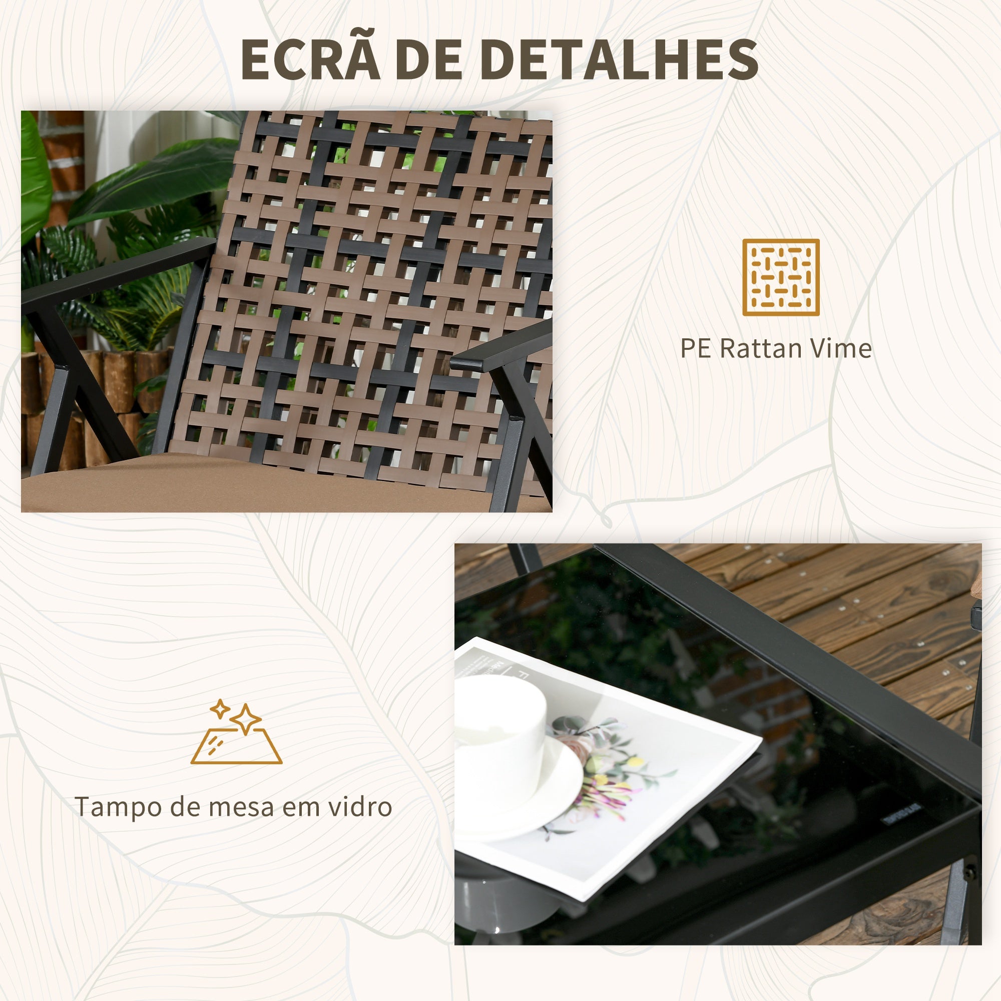 Conjunto de Jardim Vime Sintético Marrom e Preto 120x82x77 cm