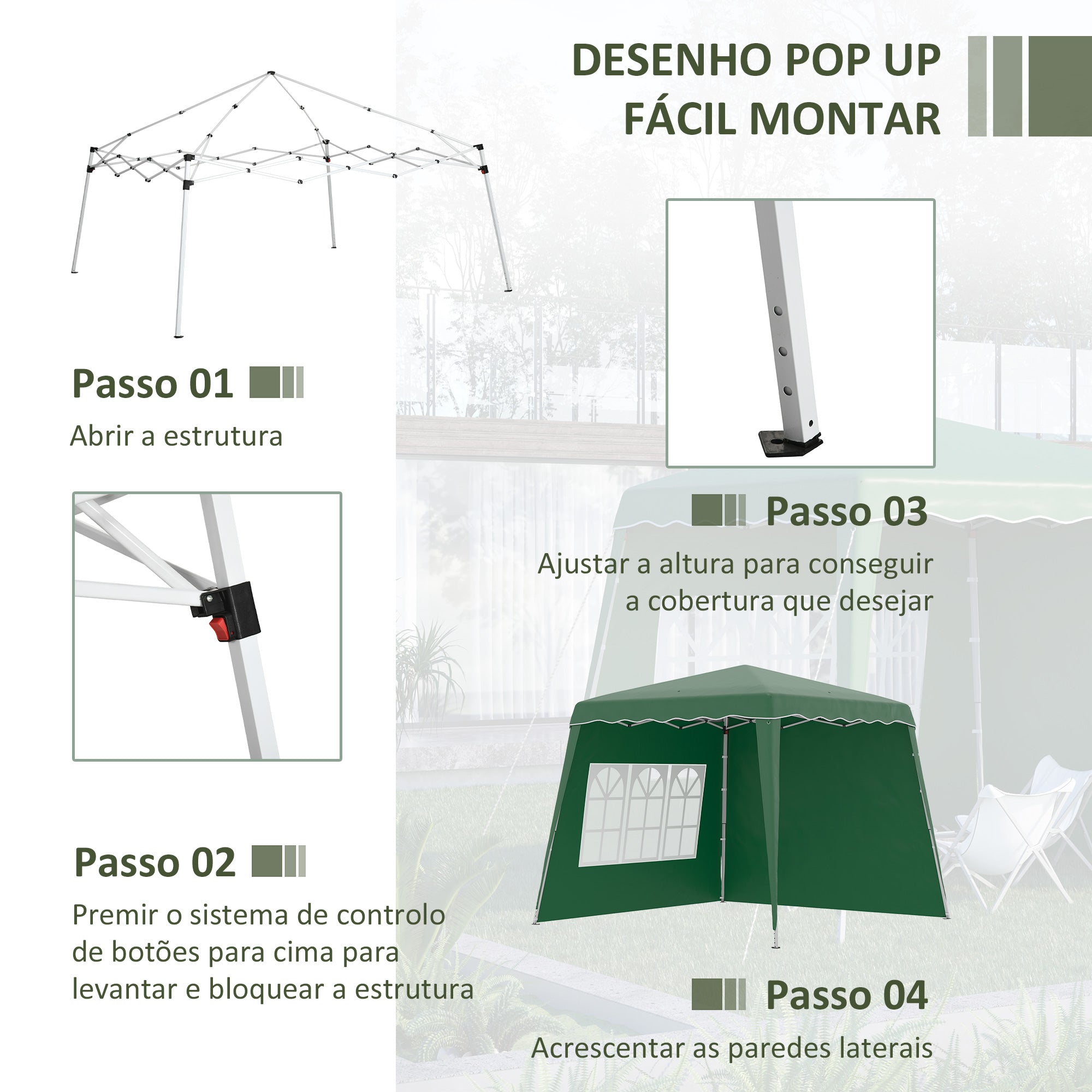 Tenda Dobrável – 240x240x250 cm – Verde – Aço e Tecido Oxford