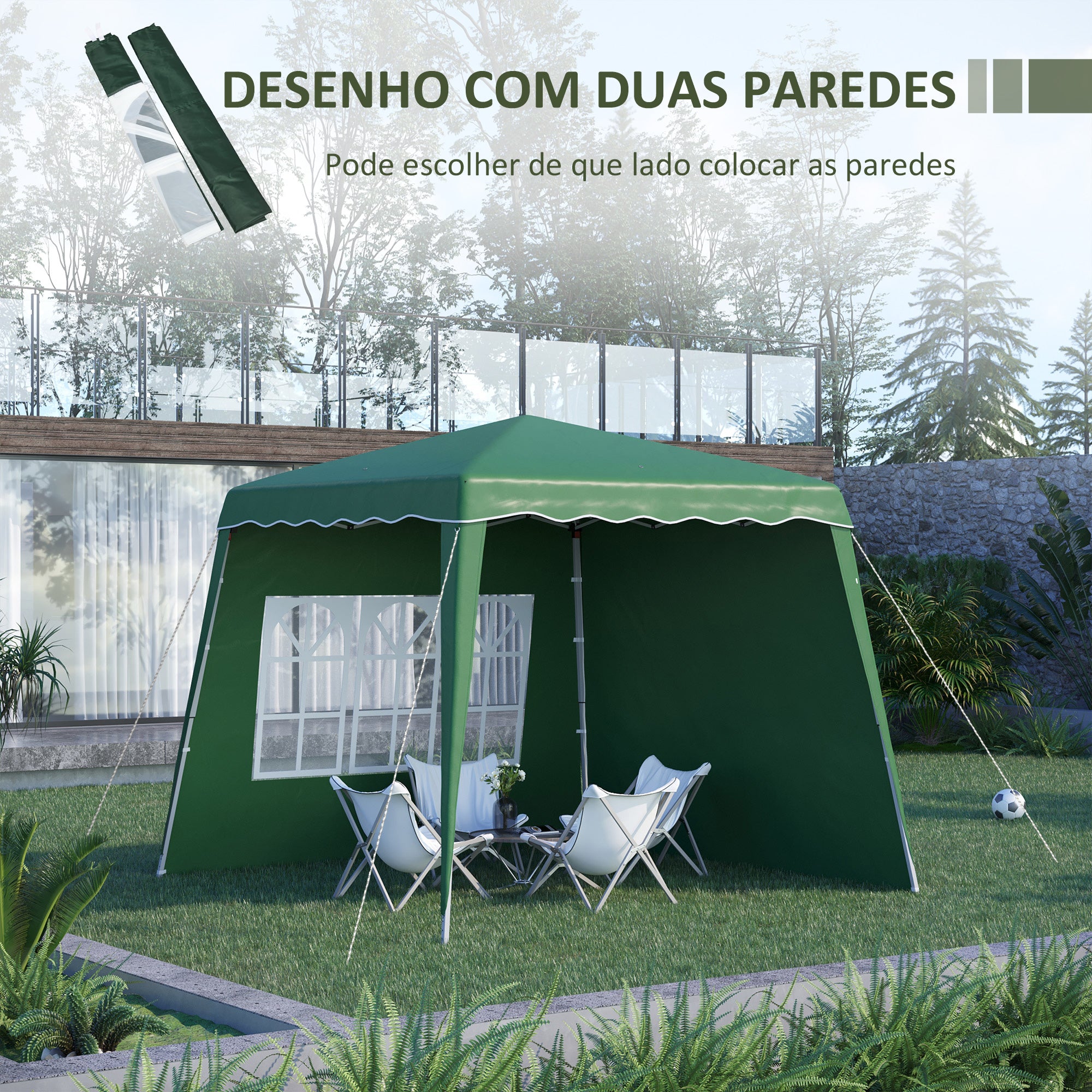 Tenda Dobrável – 240x240x250 cm – Verde – Aço e Tecido Oxford