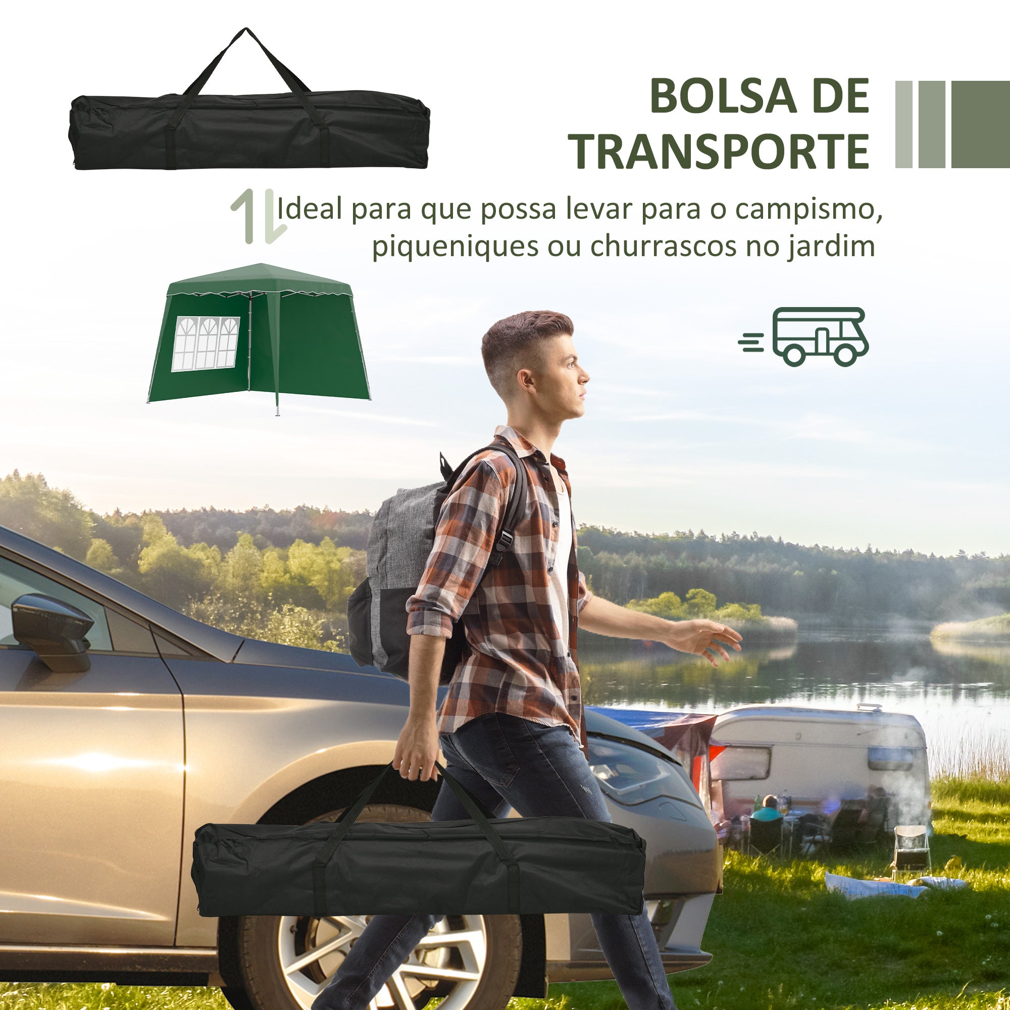 Tenda Dobrável – 240x240x250 cm – Verde – Aço e Tecido Oxford