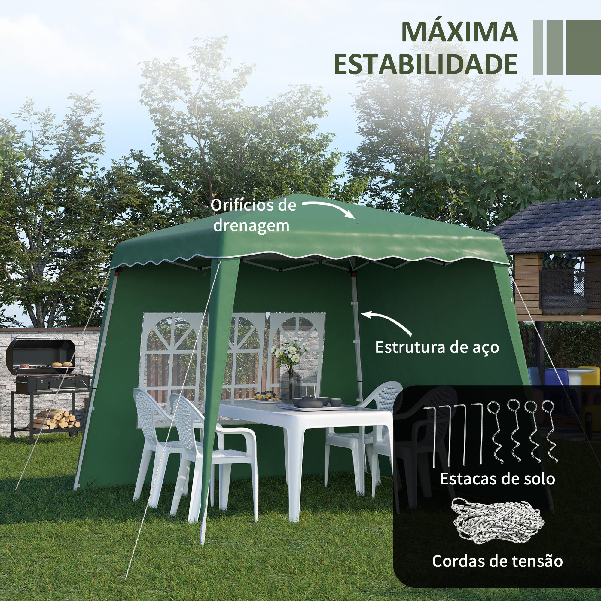 Tenda Dobrável – 240x240x250 cm – Verde – Aço e Tecido Oxford