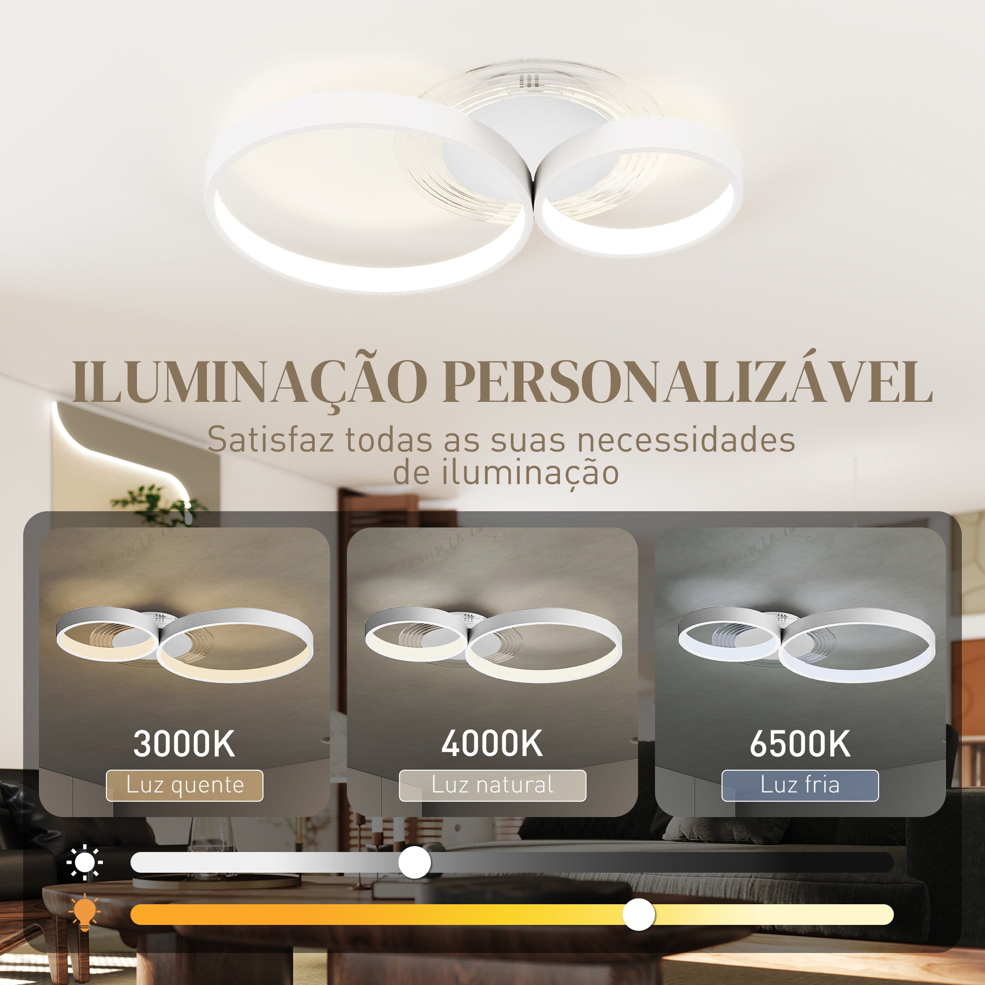 Candeeiro de Teto LED Branco 59x38x7,4 cm - Iluminação LED 3000K/4000K/6500K