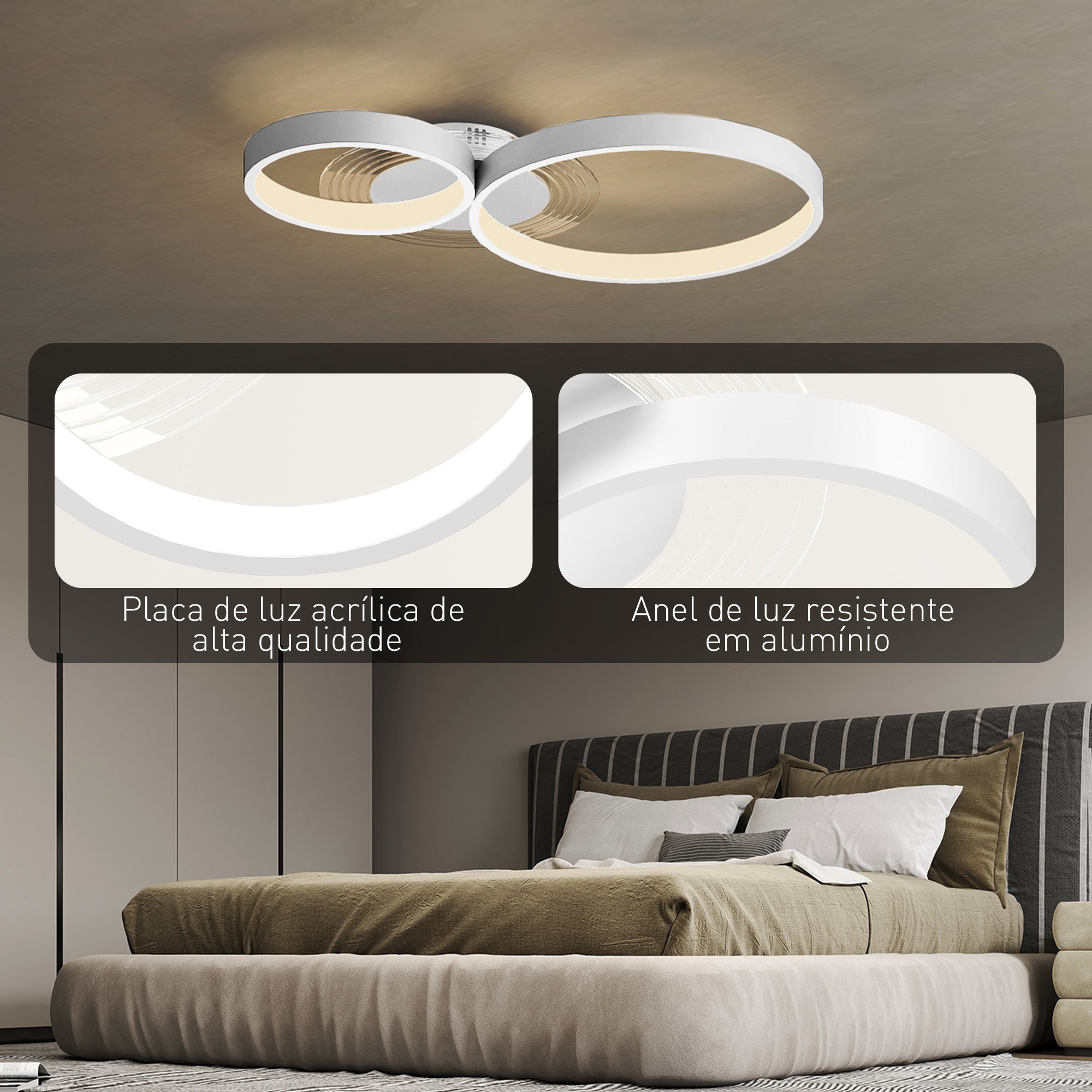 Candeeiro de Teto LED Branco 59x38x7,4 cm - Iluminação LED 3000K/4000K/6500K