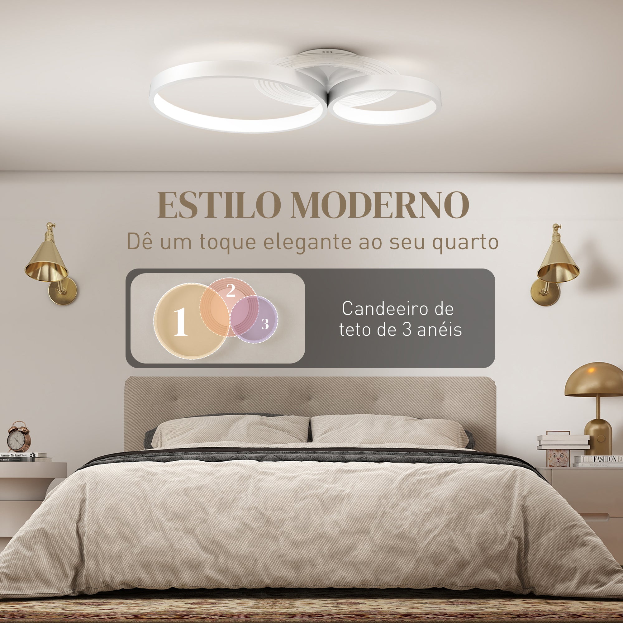Candeeiro de Teto LED Branco 59x38x7,4 cm - Iluminação LED 3000K/4000K/6500K