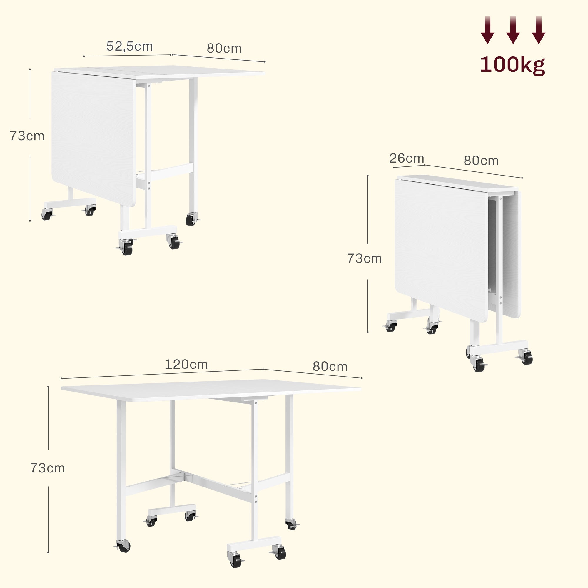 Mesa Dobrável para 4-6 Pessoas 120x80x73 cm Branco