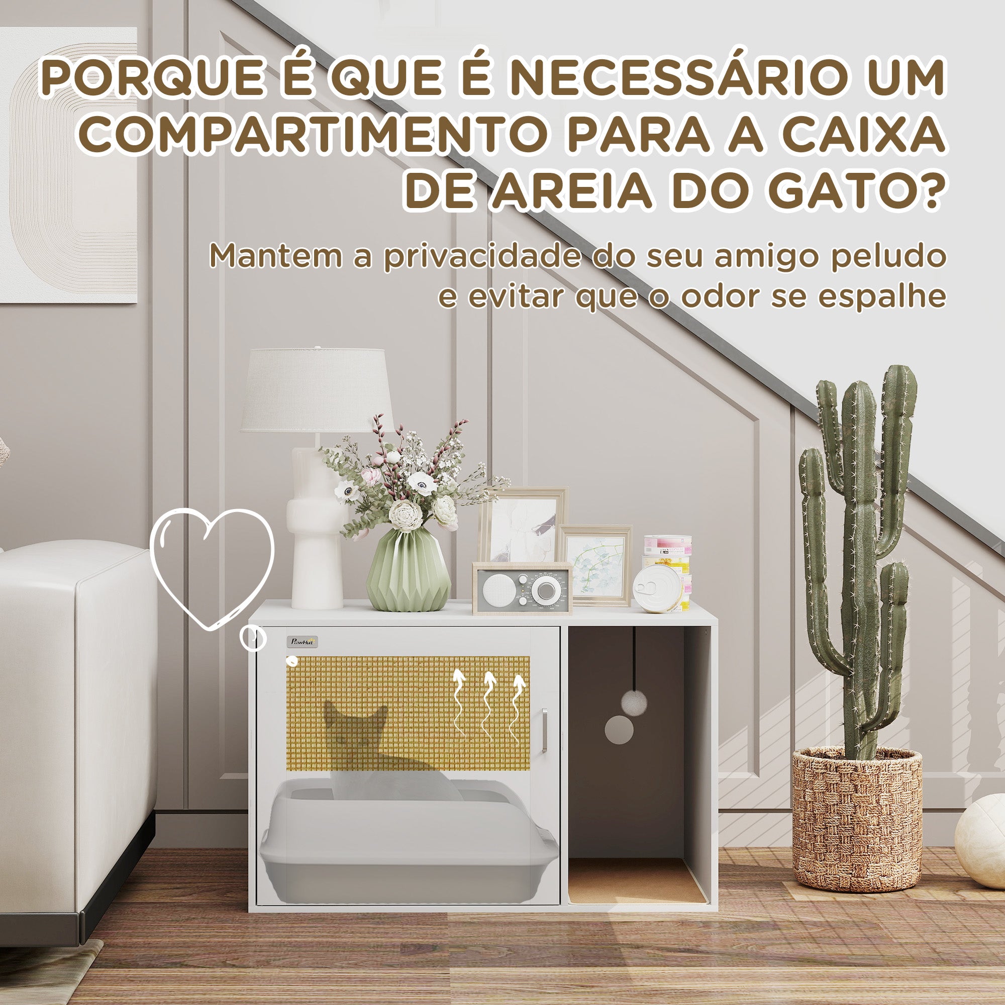 Móvel Caixa de Areia para Gatos – 80x50x50 cm – Branco – Melamina de madeira