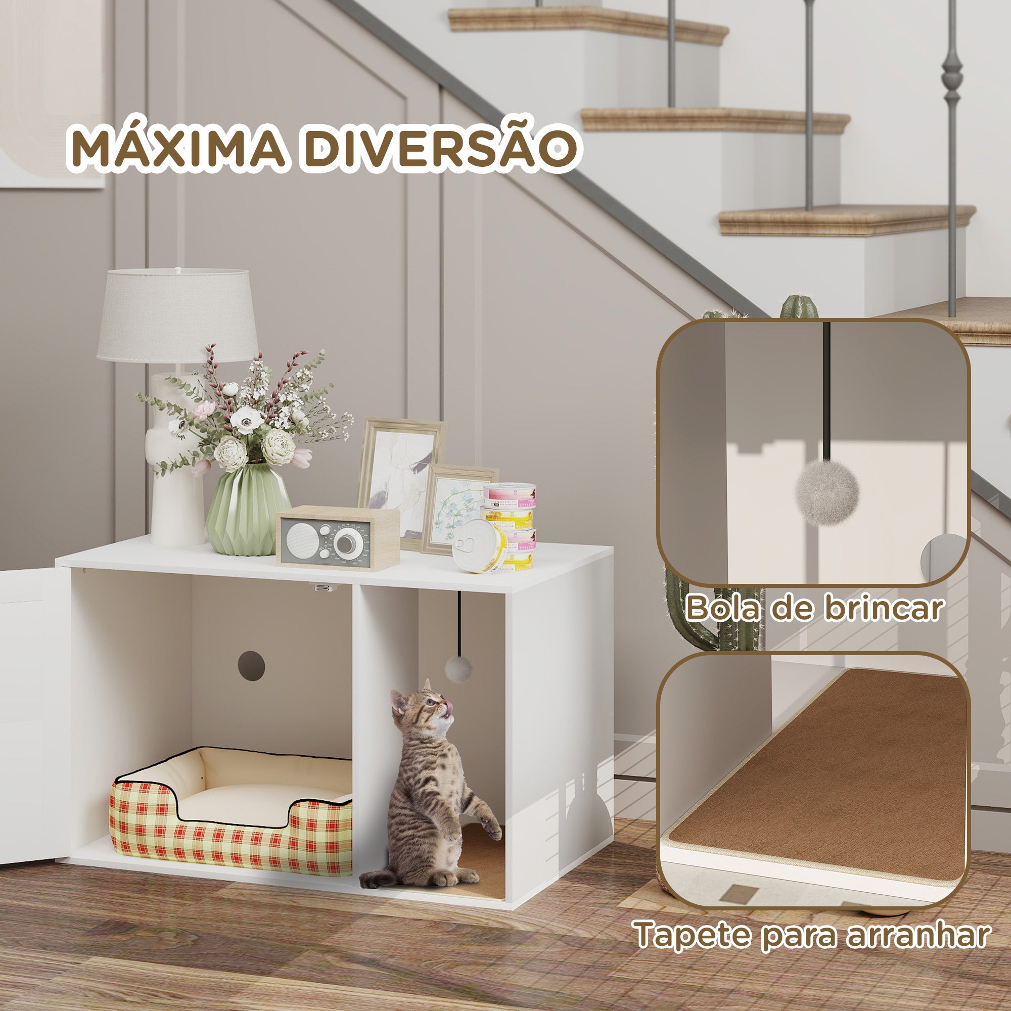 Móvel Caixa de Areia para Gatos – 80x50x50 cm – Branco – Melamina de madeira