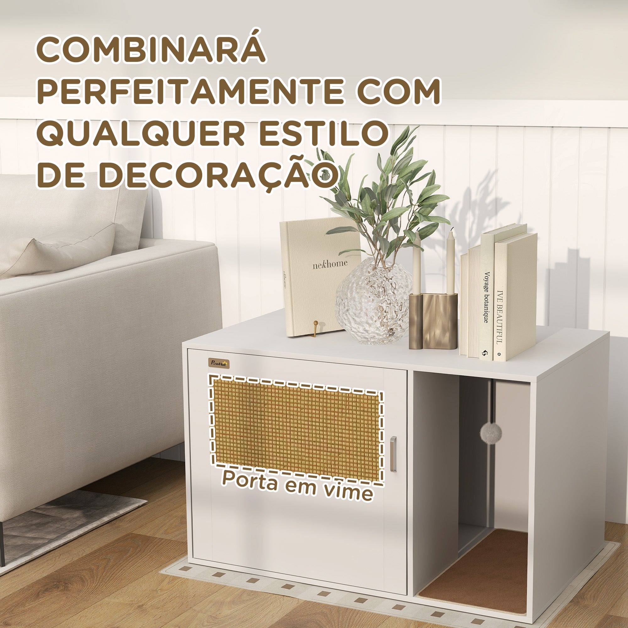 Móvel Caixa de Areia para Gatos – 80x50x50 cm – Branco – Melamina de madeira