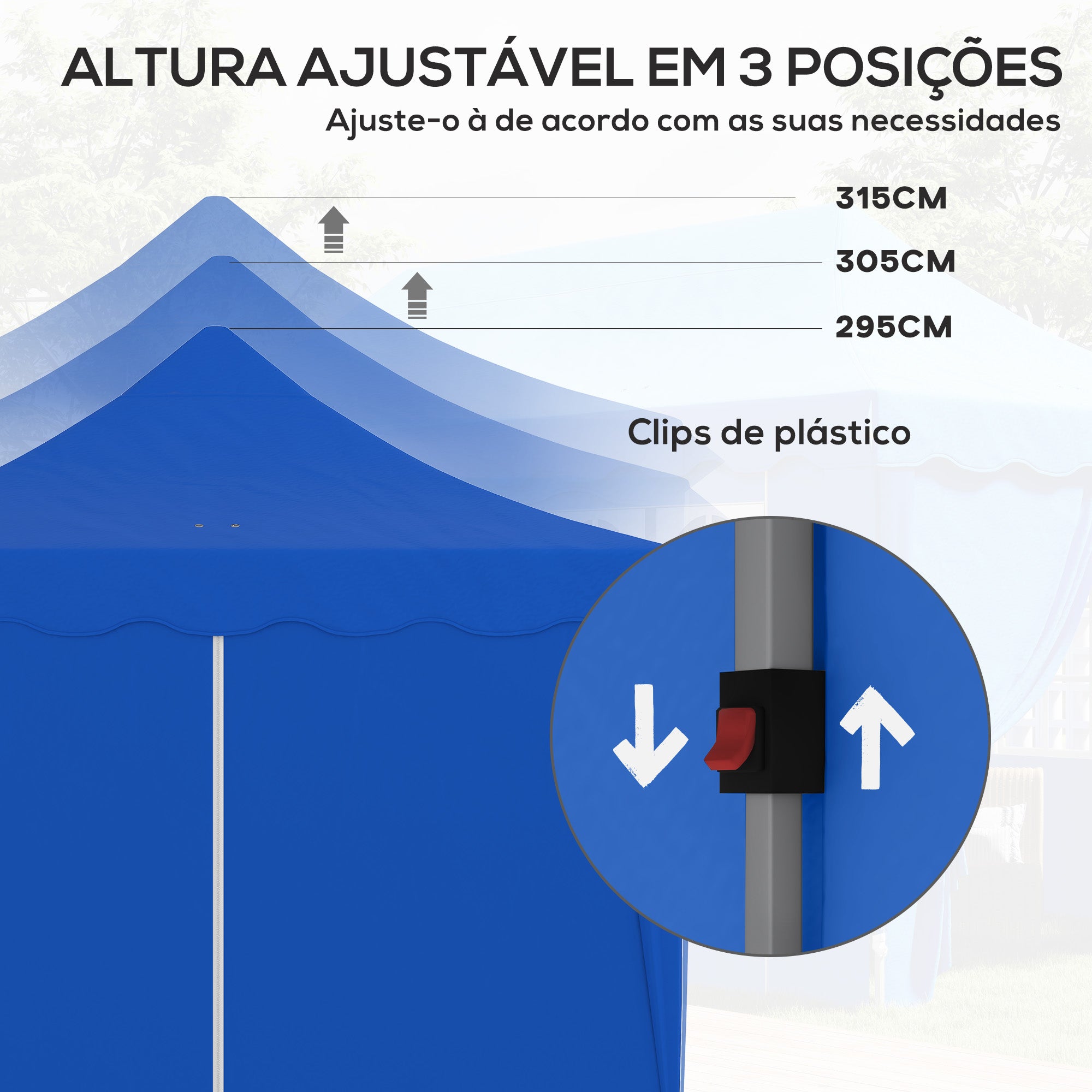 Tenda Dobrável Pop Up – 596x300x315 cm – Azul – Aço e Tecido Oxford