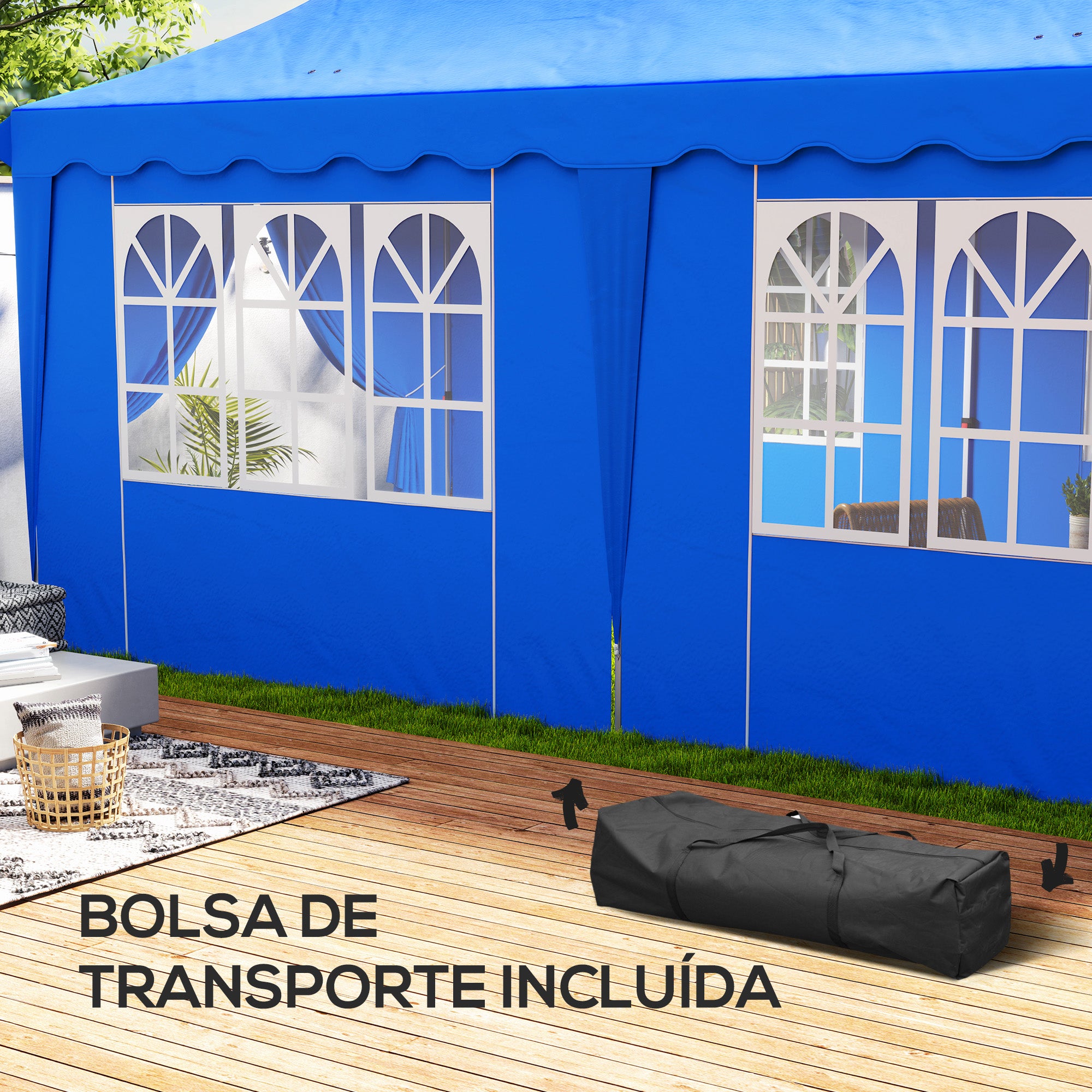 Tenda Dobrável Pop Up – 596x300x315 cm – Azul – Aço e Tecido Oxford